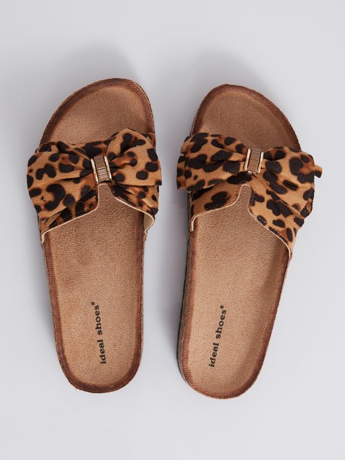 Mules plates effet liège avec nœud tissu Femme Beige MAR1147 OV1