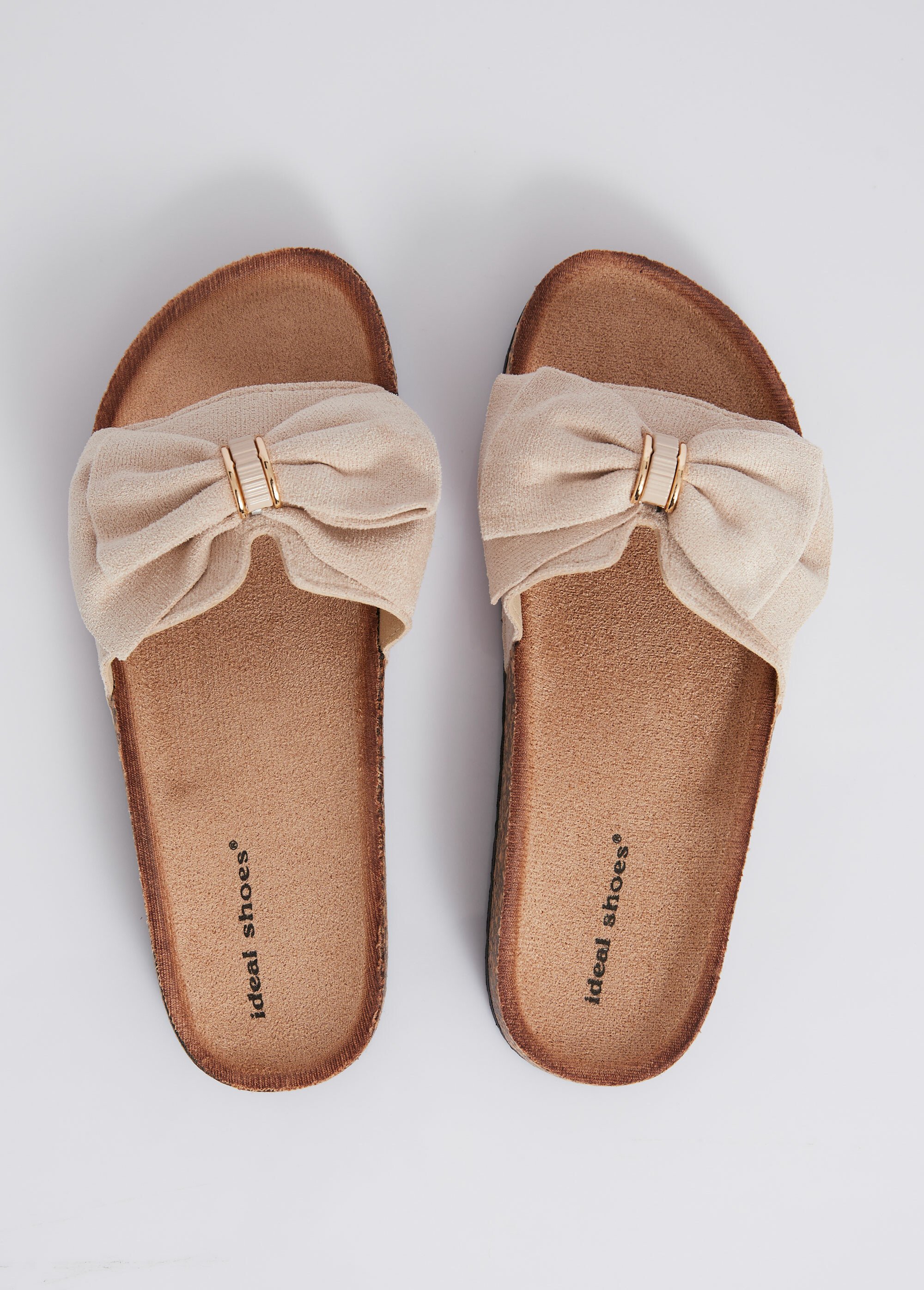 Mules plates effet liège avec nœud tissu Femme Beige MAR1147 OV1