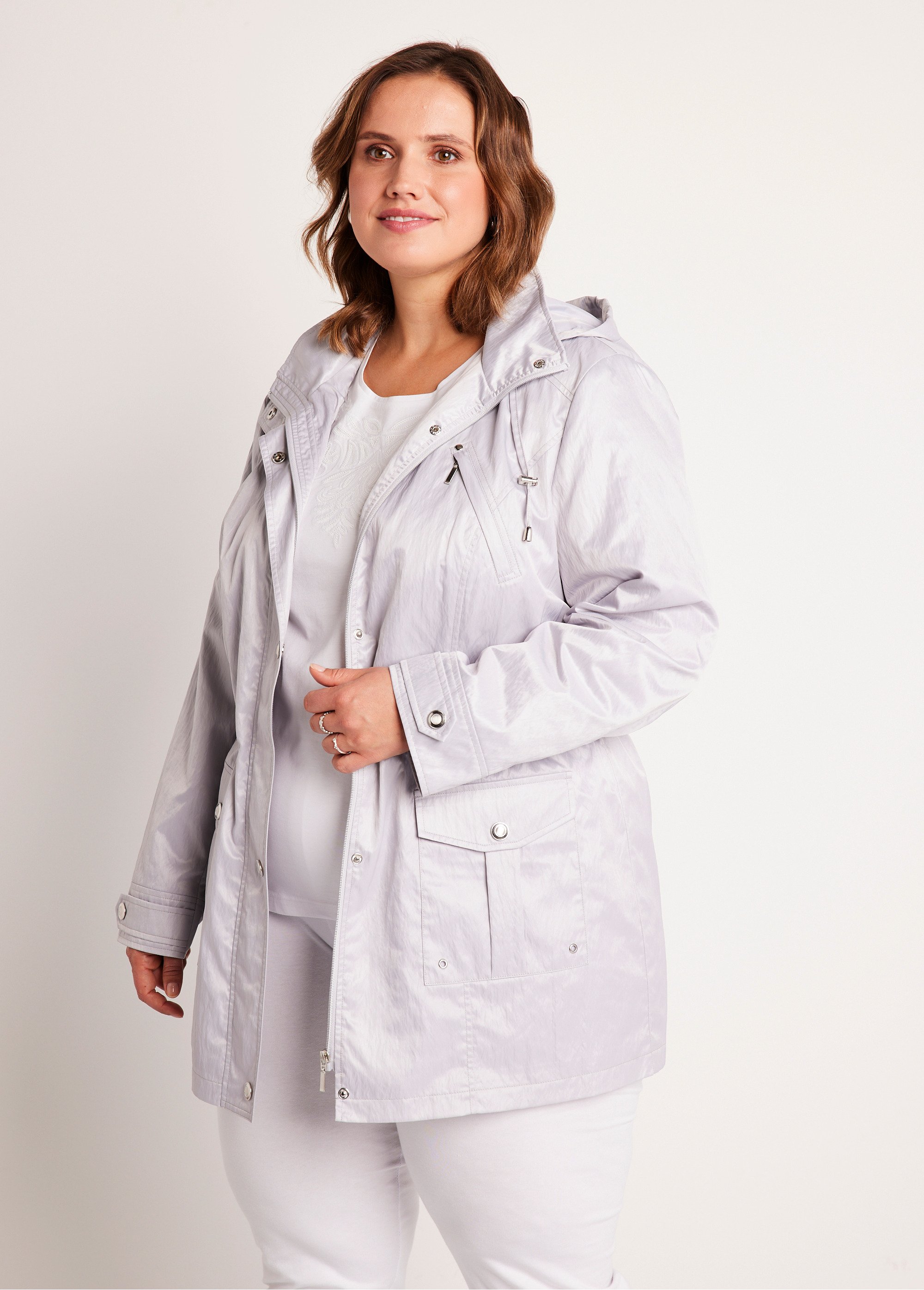 Parka zippée pressionnée Femme Grande Taille Gris TYPHA FA2