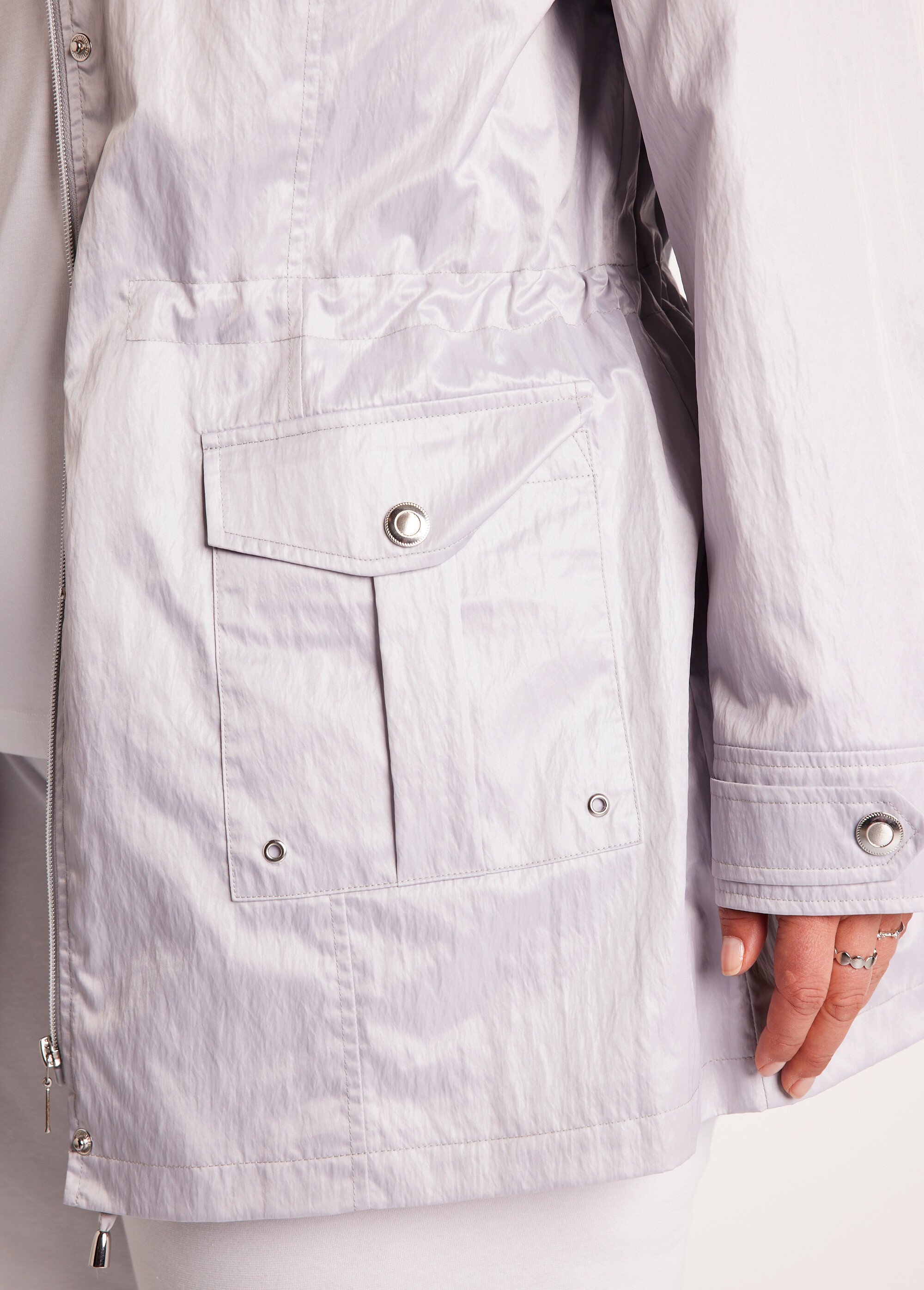 Parka zippée pressionnée, effet satiné