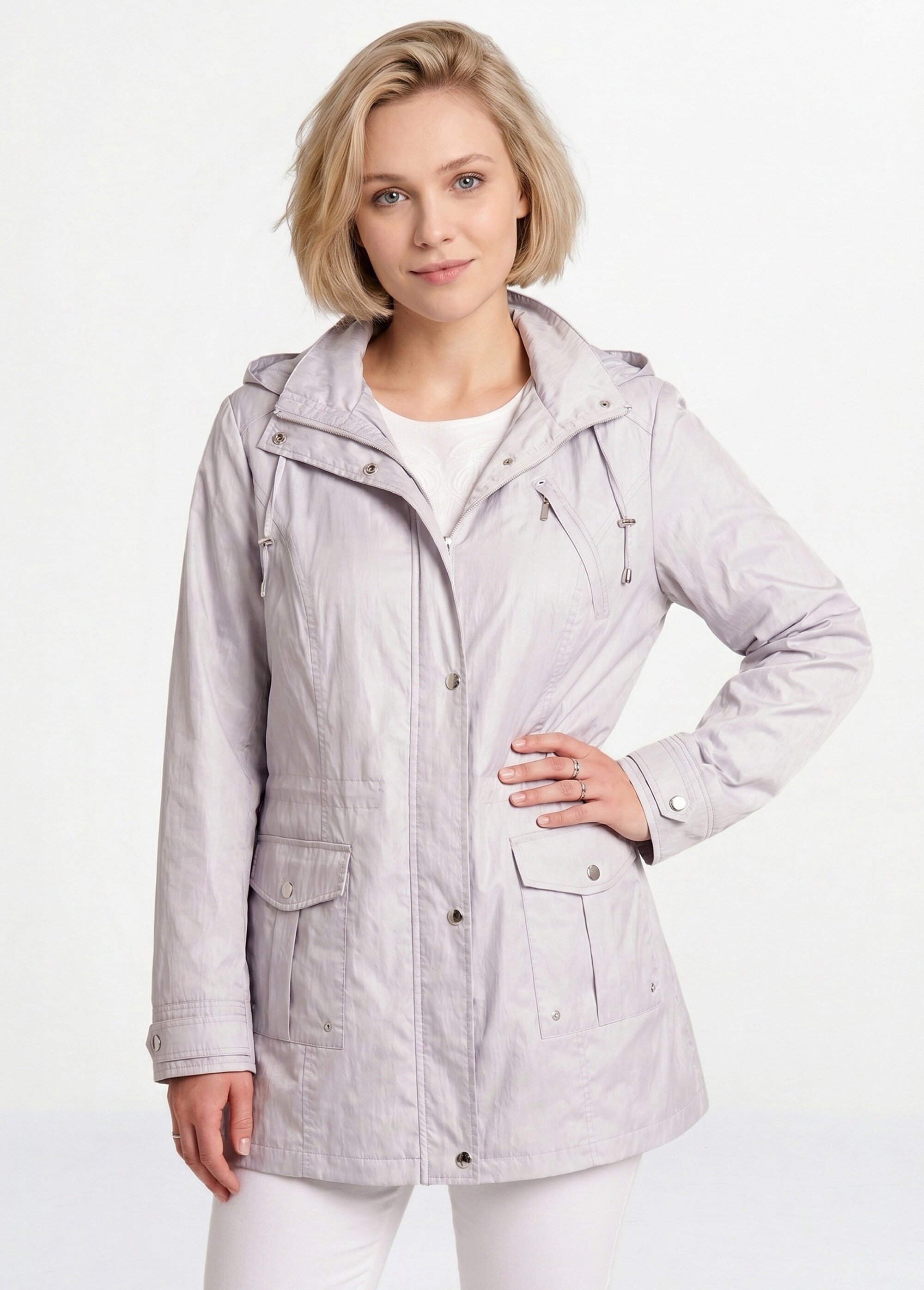 Parka zippée pressionnée, effet satiné