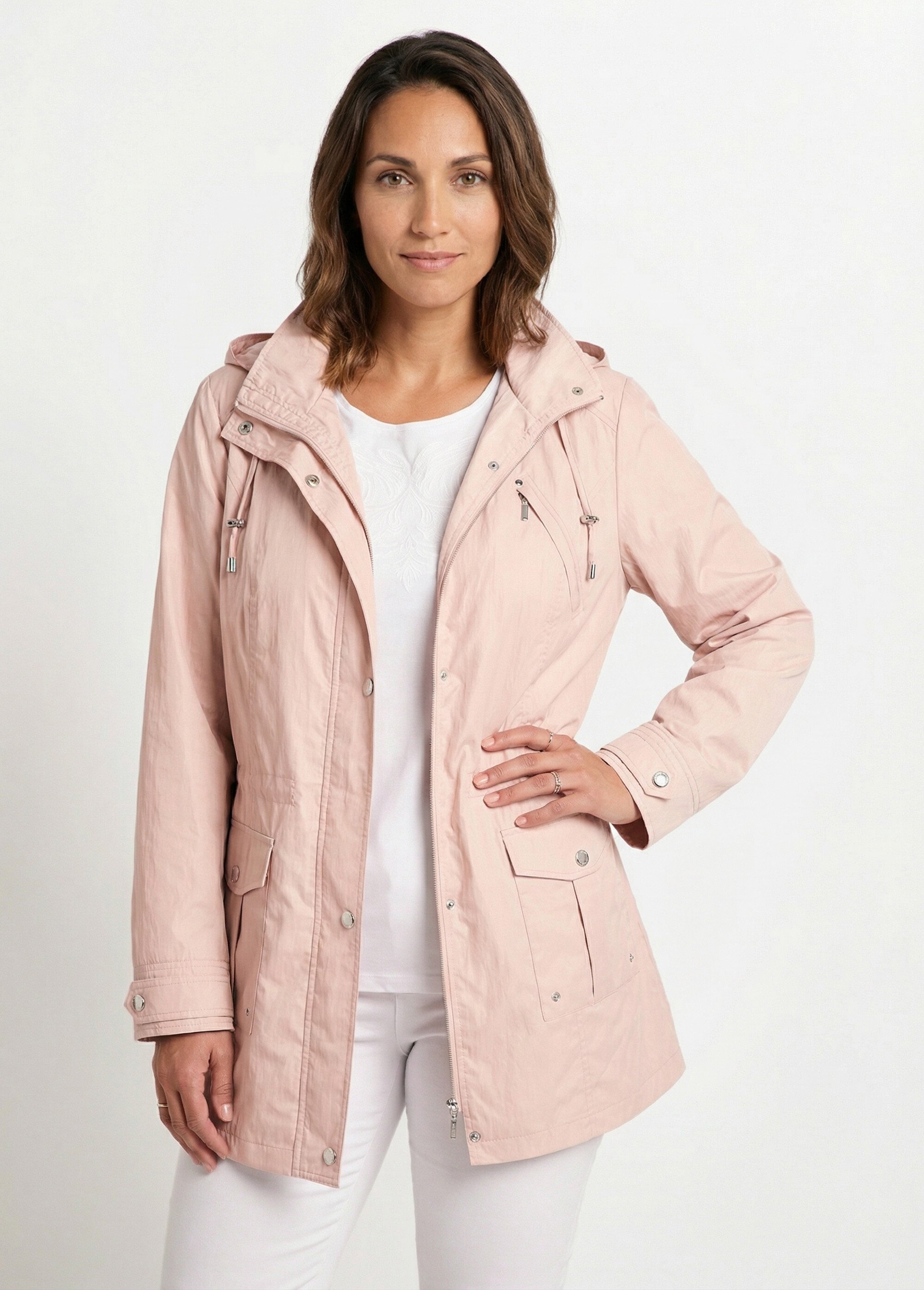 Parka zippée pressionnée, effet satiné Femme Rose TYPHA FA1