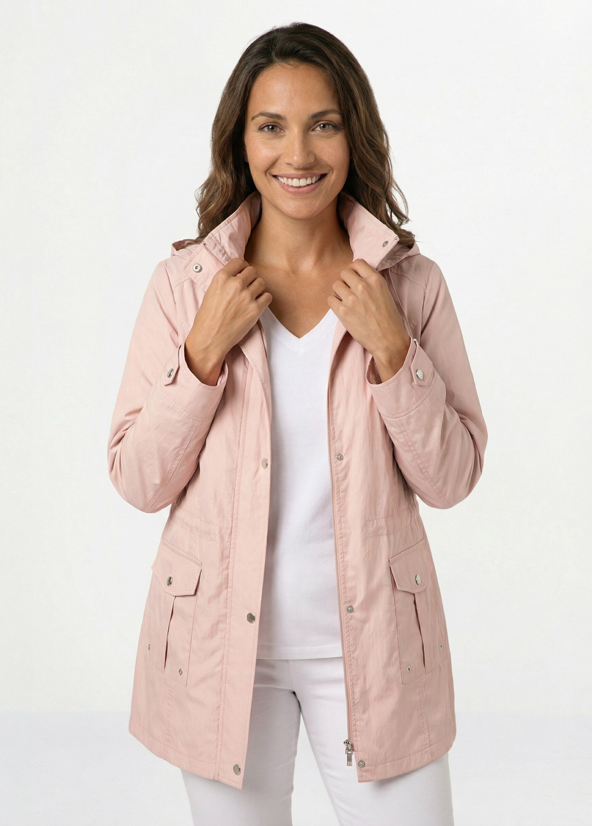 Parka zippée pressionnée, effet satiné Femme Rose TYPHA MV1