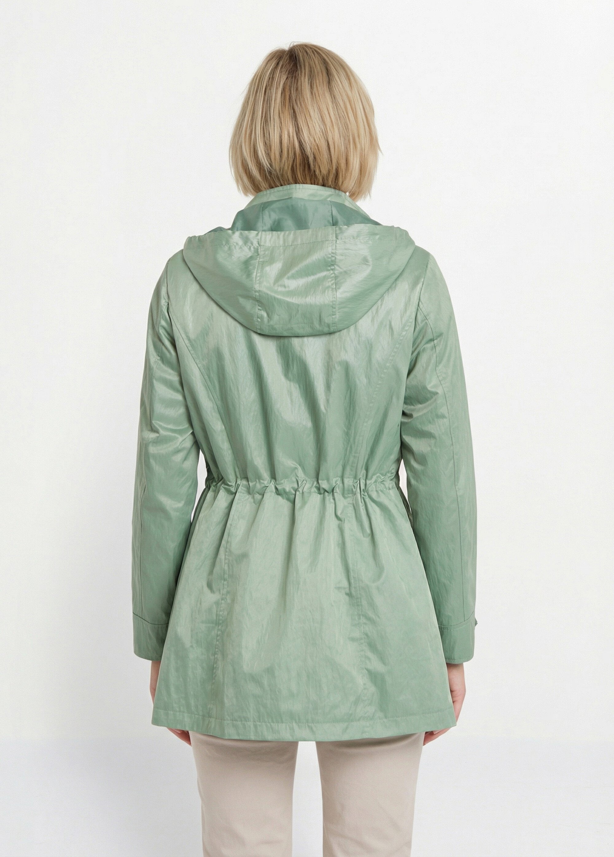 Parka zippée pressionnée, effet satiné