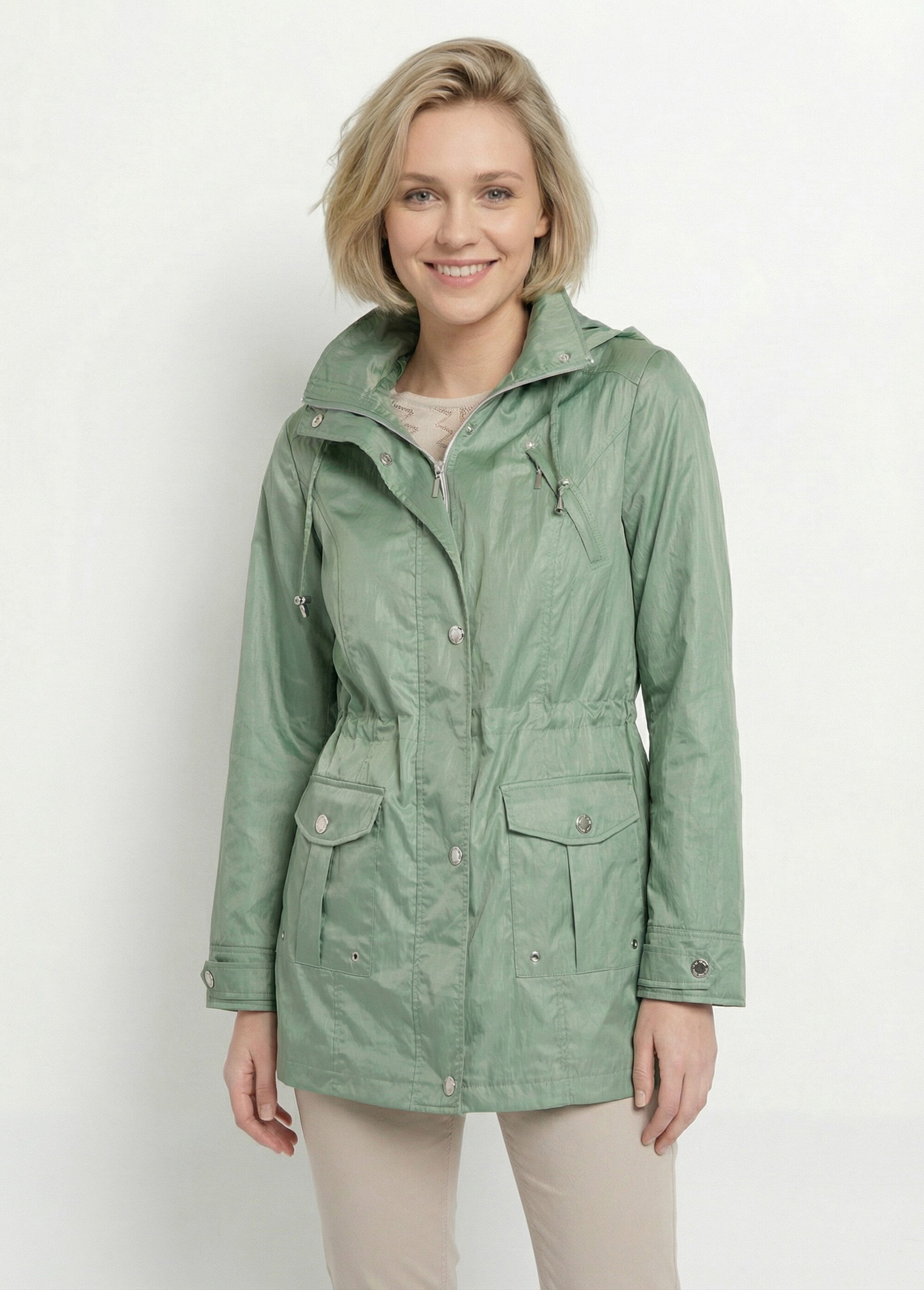 Parka zippée pressionnée, effet satiné Femme Vert TYPHA FA1