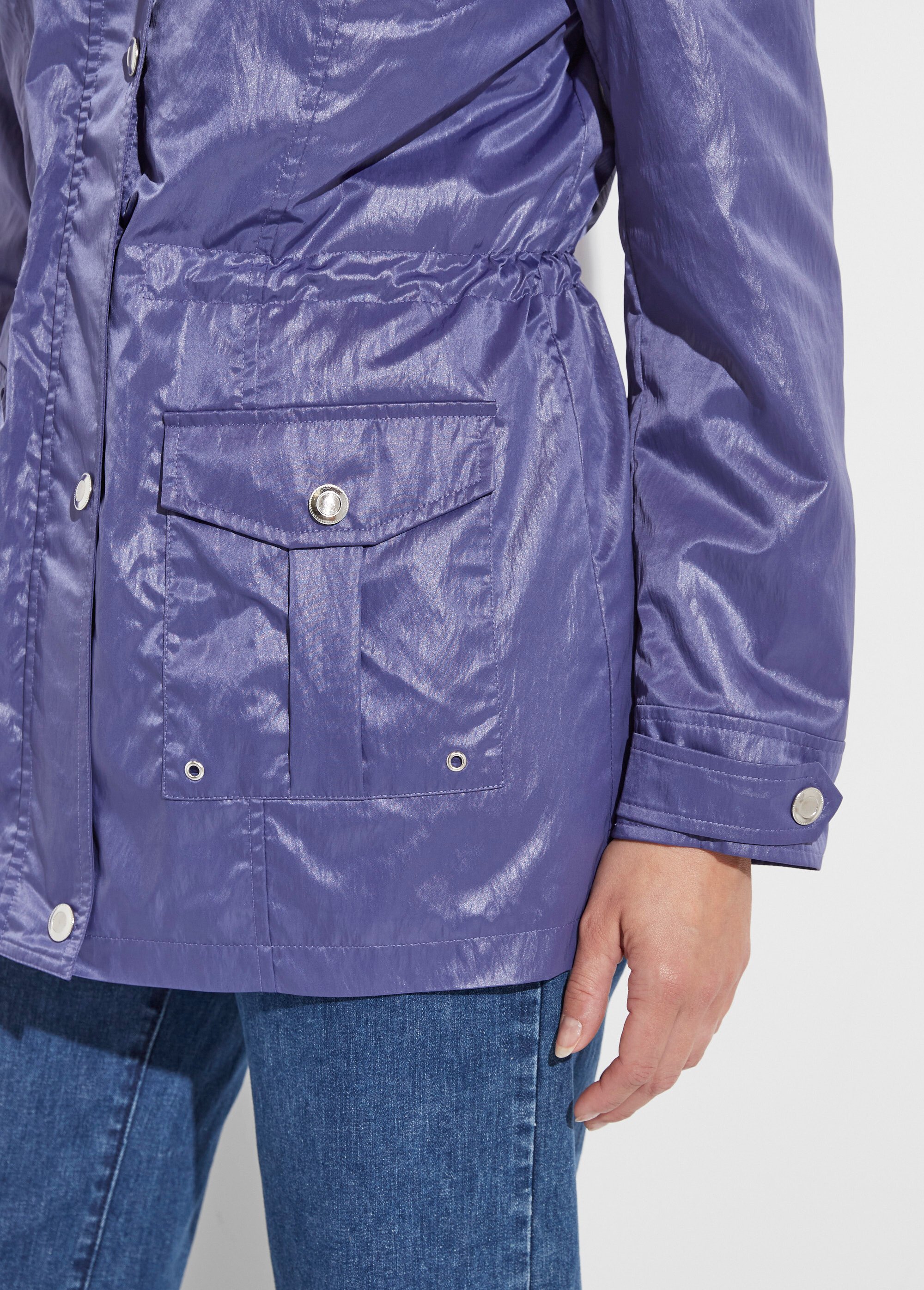 Parka zippée pressionnée, effet satiné