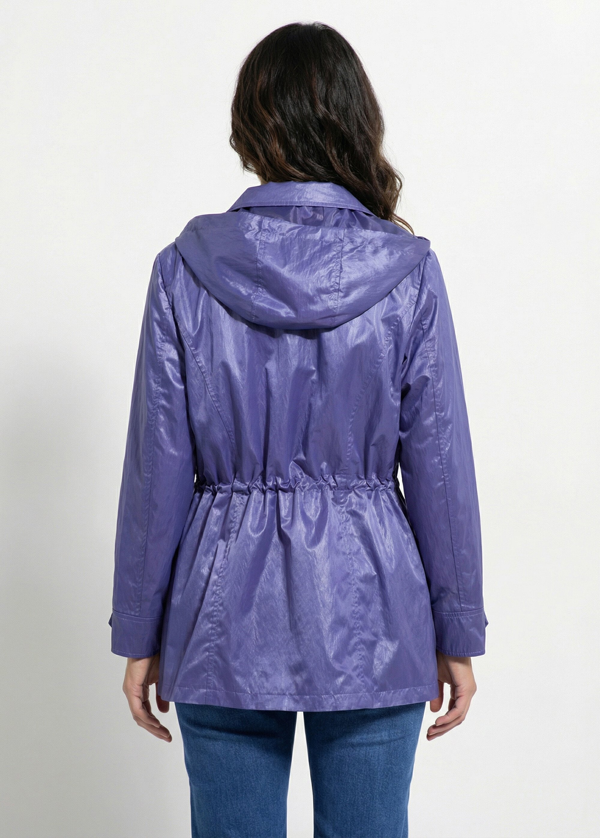 Parka zippée pressionnée, effet satiné