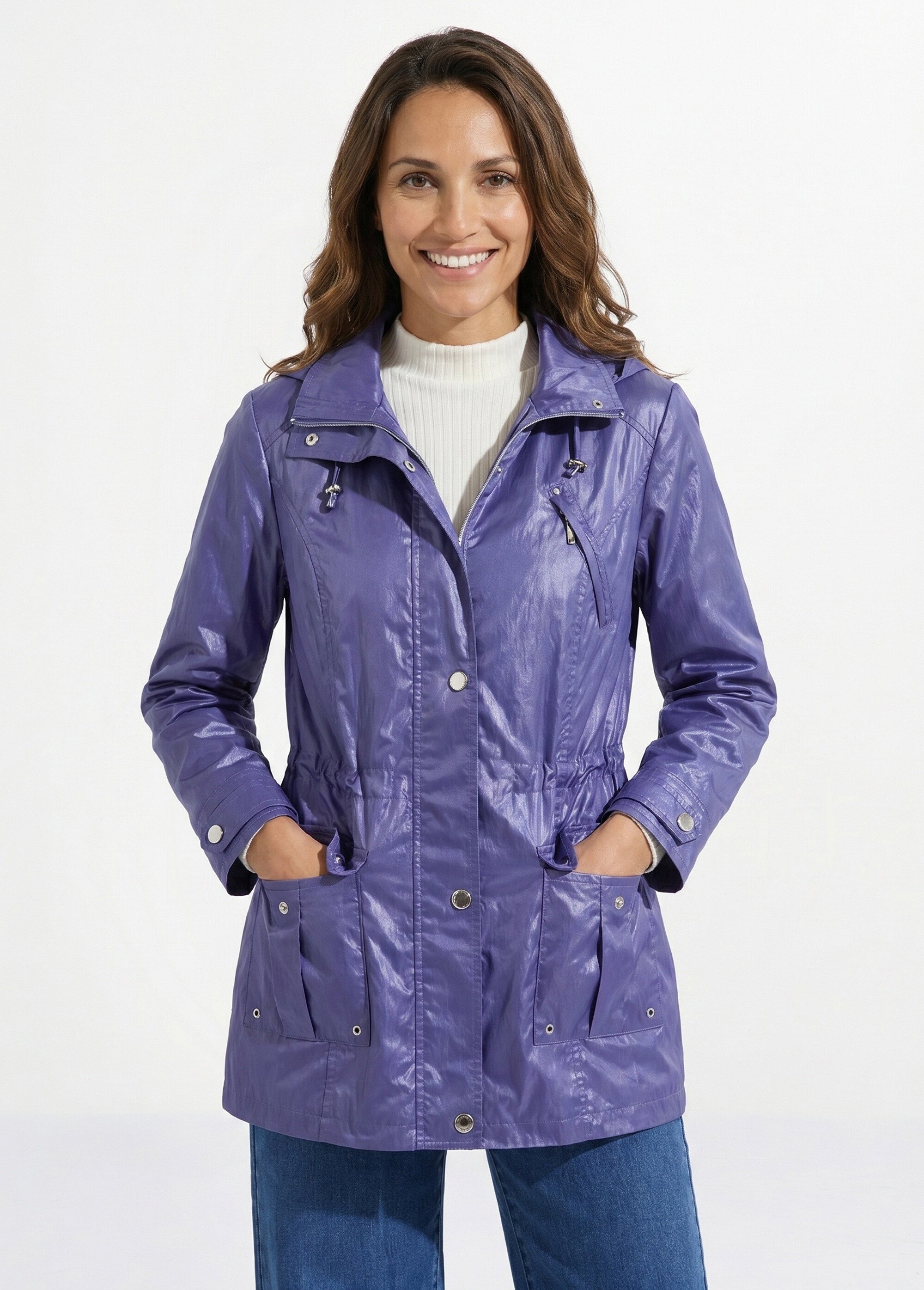 Parka zippée pressionnée, effet satiné Femme Bleu TYPHA FA1
