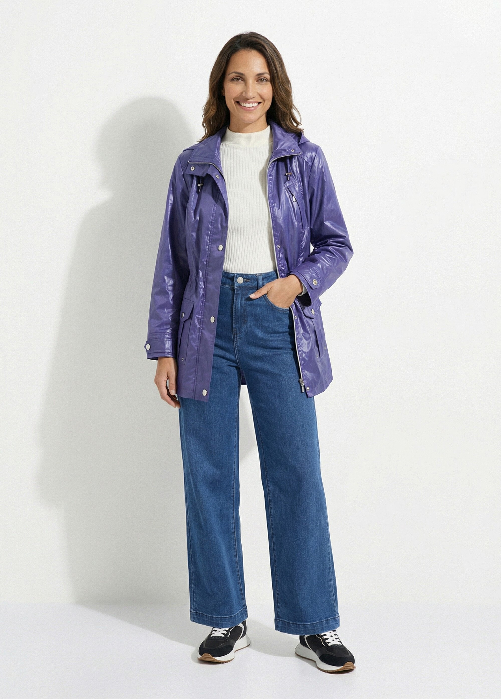 Parka zippée pressionnée, effet satiné Femme Bleu TYPHA SI1