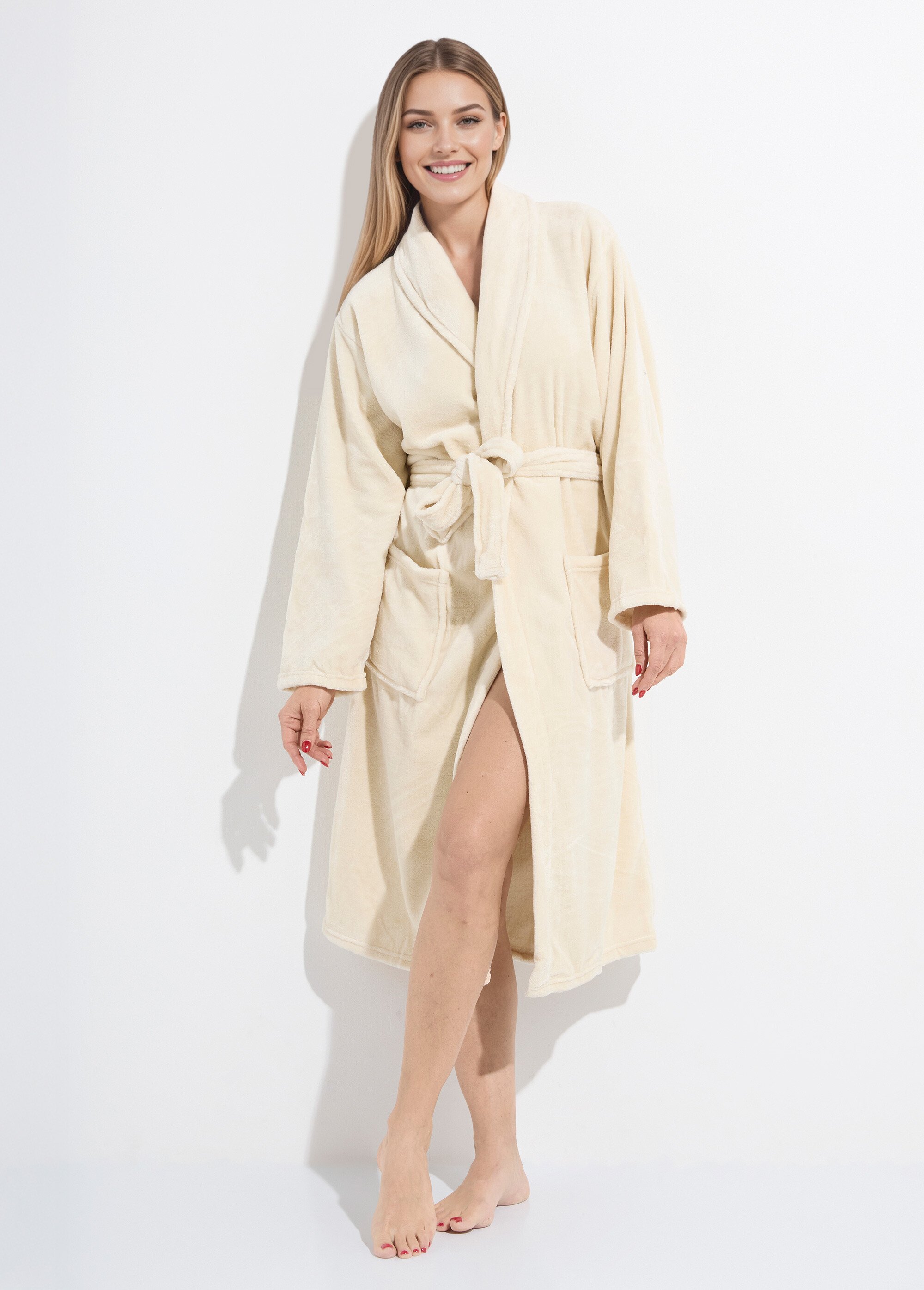 Peignoir long en polaire avec col châle Femme Beige TIS-COSY-PEIGN MV1