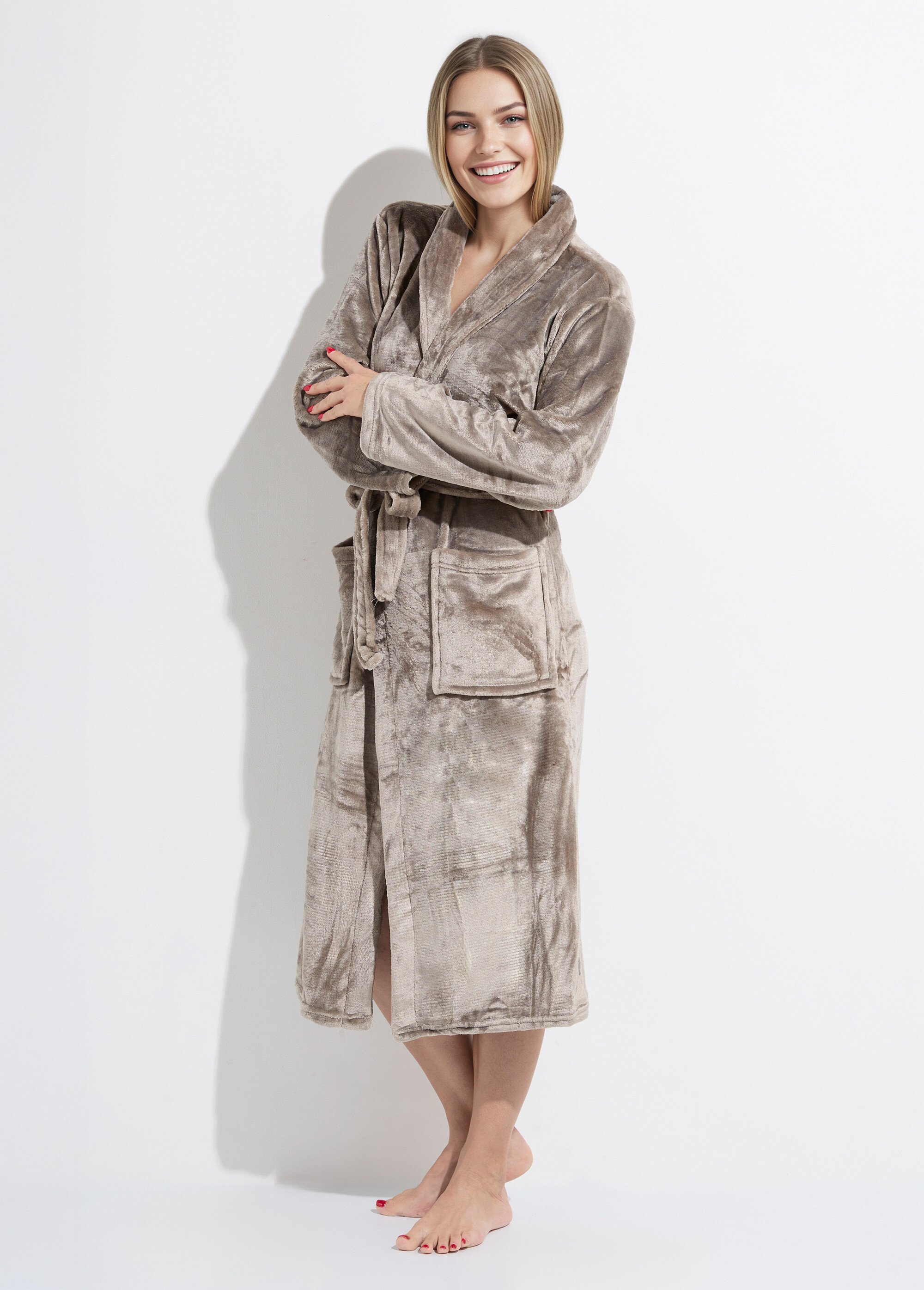 Peignoir long en polaire avec col châle Femme Marron TIS-COSY-PEIGN MV1