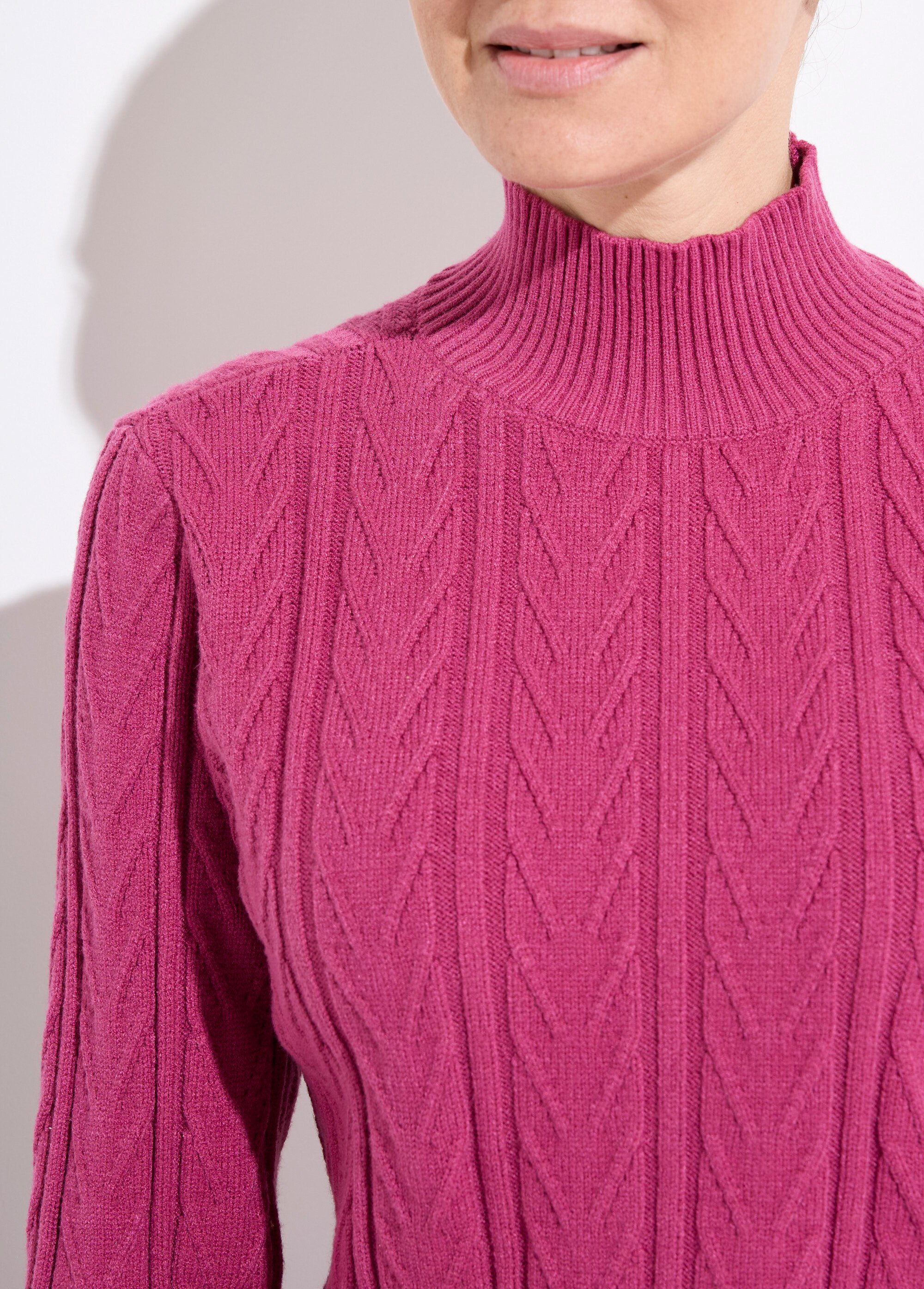 Pull chaud col montant côtelé et torsadé Femme Violet PETRONIA DE1