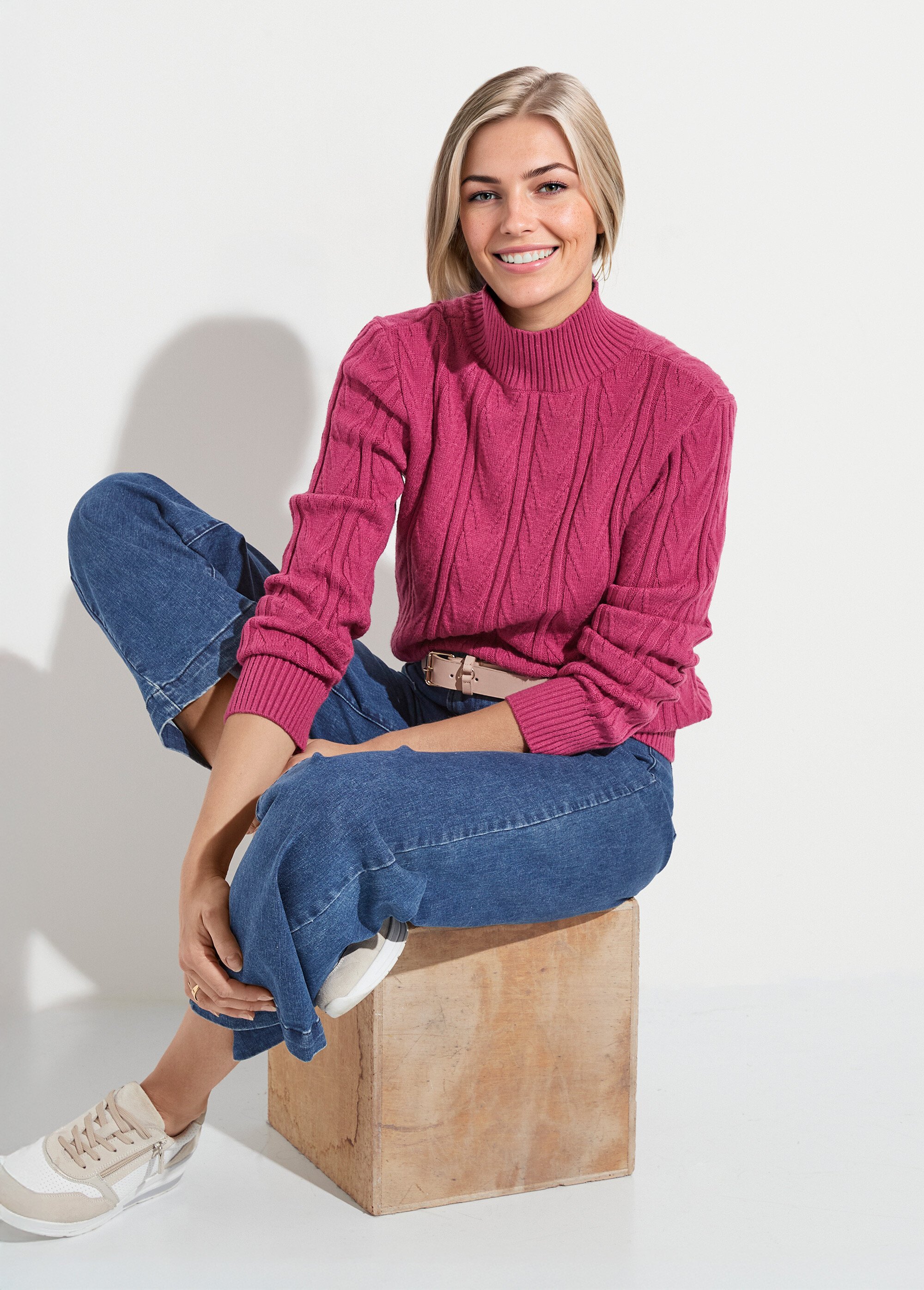 Pull chaud col montant côtelé et torsadé Femme Violet PETRONIA MV1