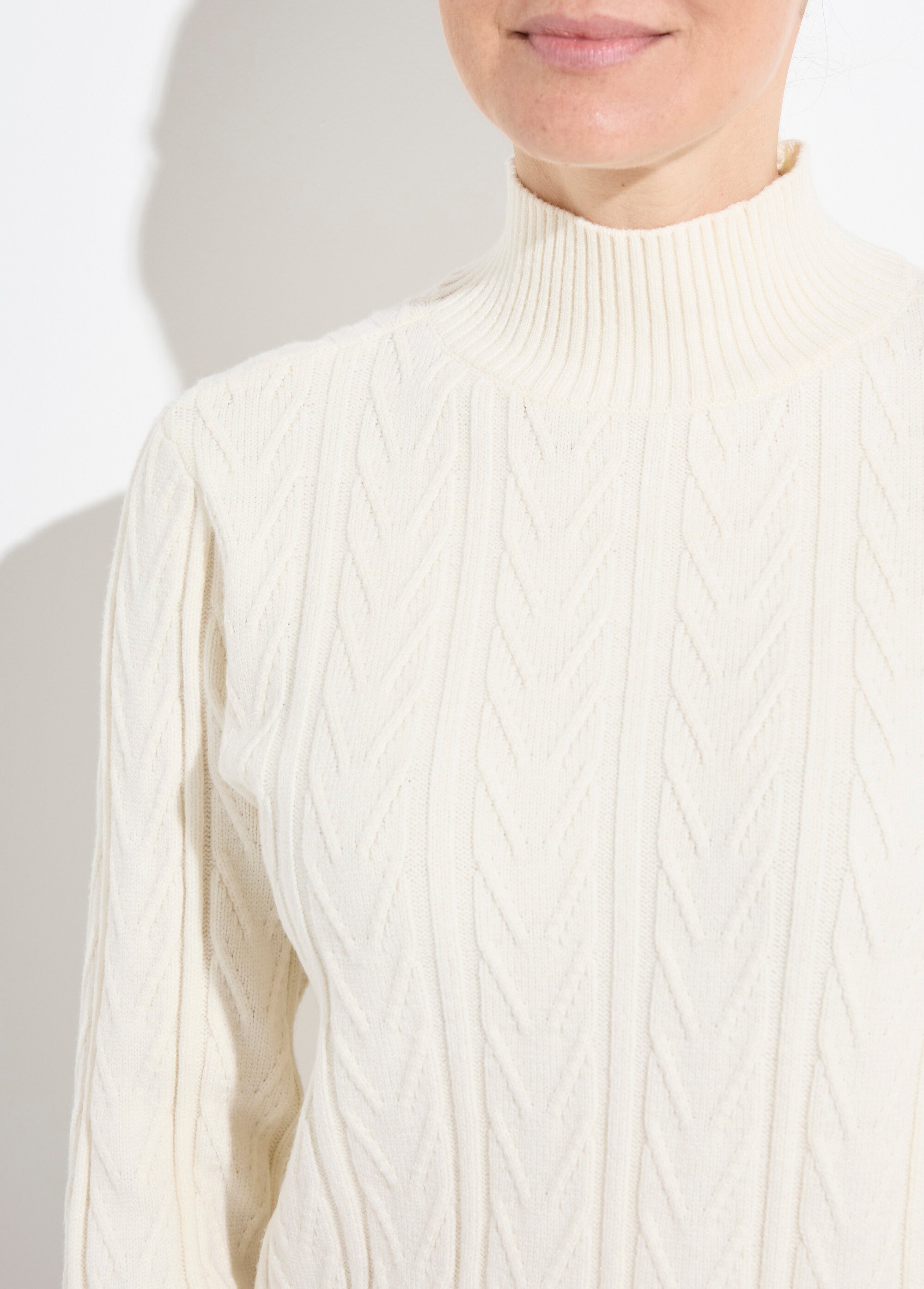 Pull chaud col montant côtelé et torsadé Femme Beige PETRONIA DE1