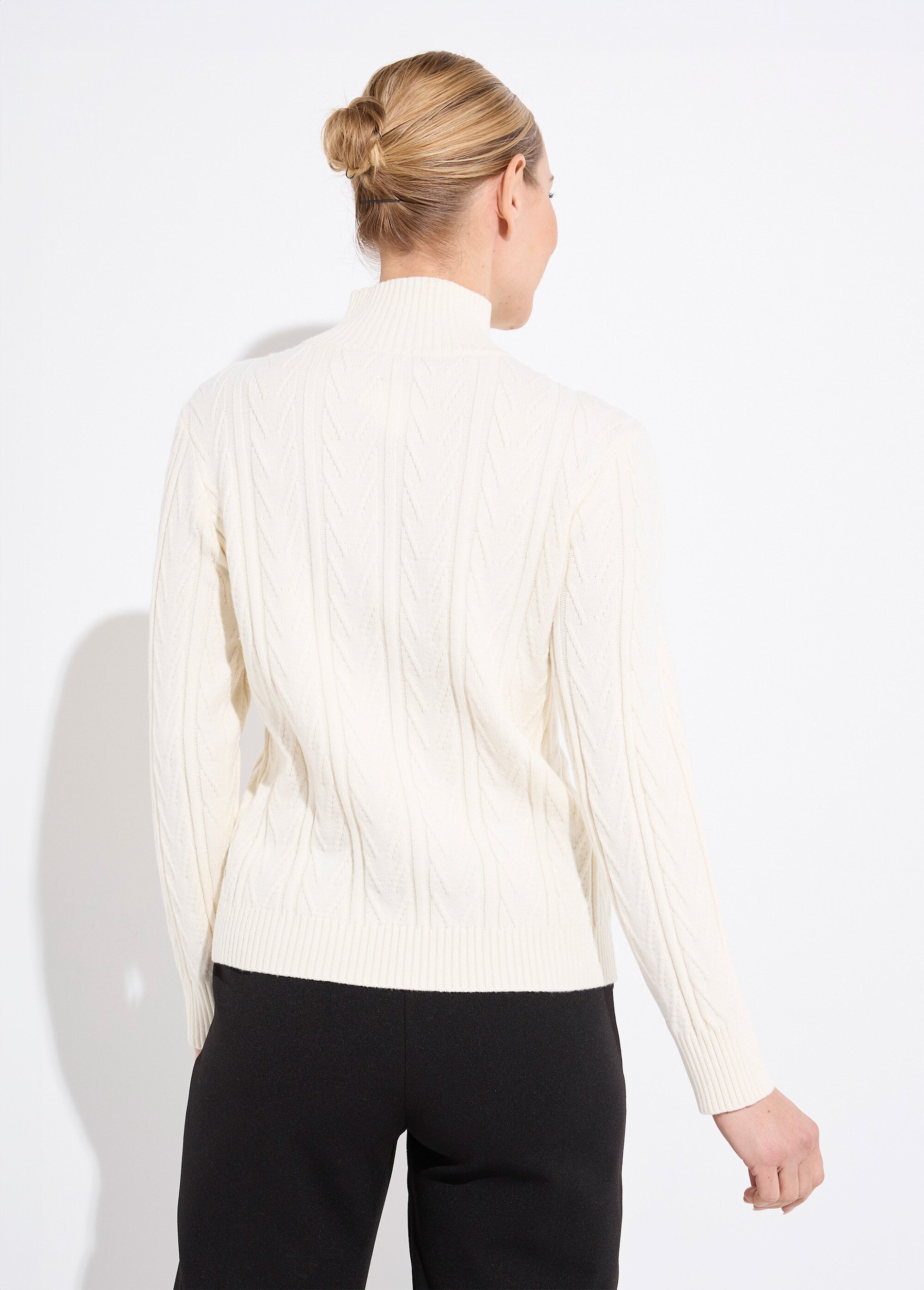 Pull chaud col montant côtelé et torsadé Femme Beige PETRONIA DO1