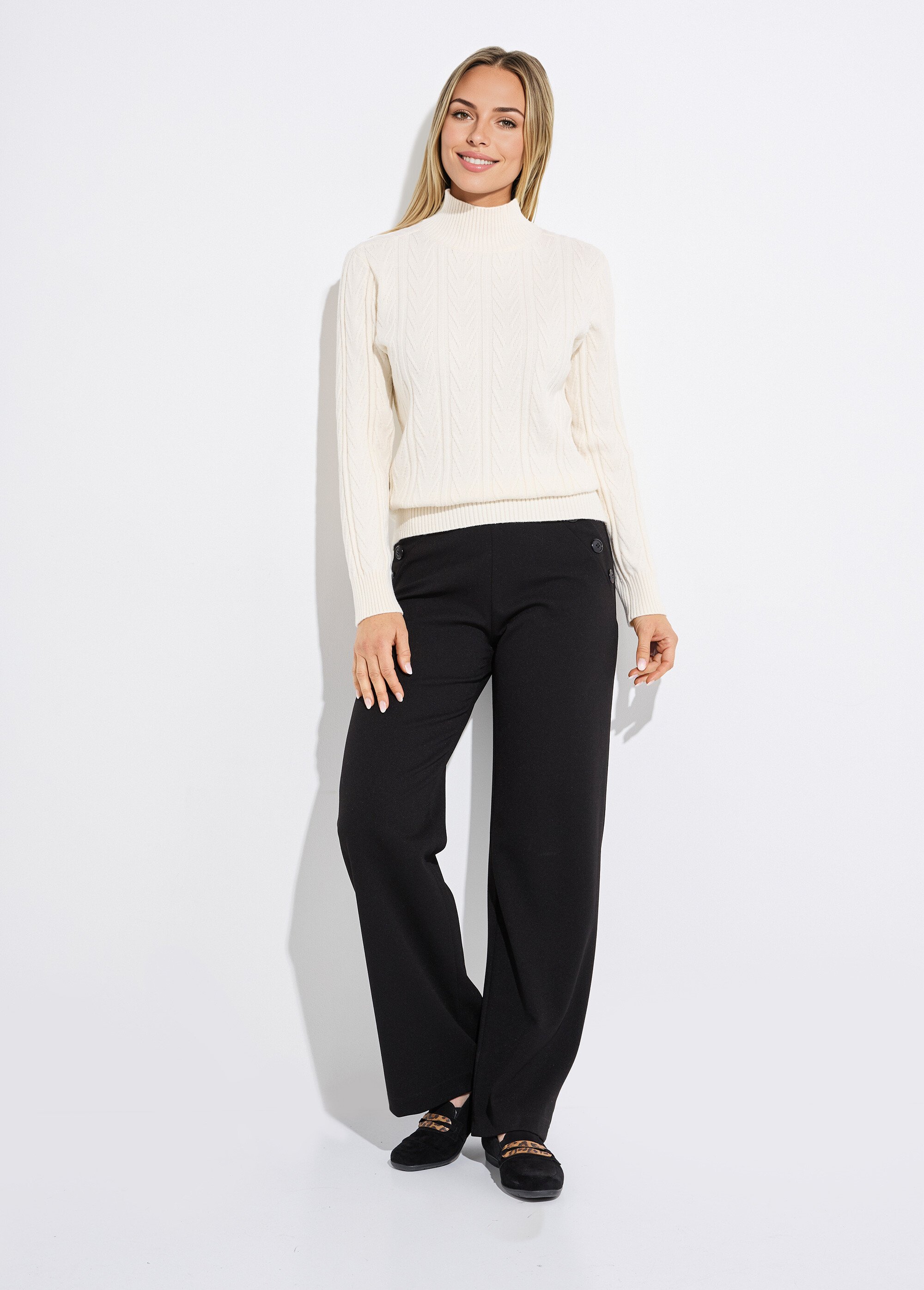 Pull chaud col montant côtelé et torsadé Femme Beige PETRONIA SF1