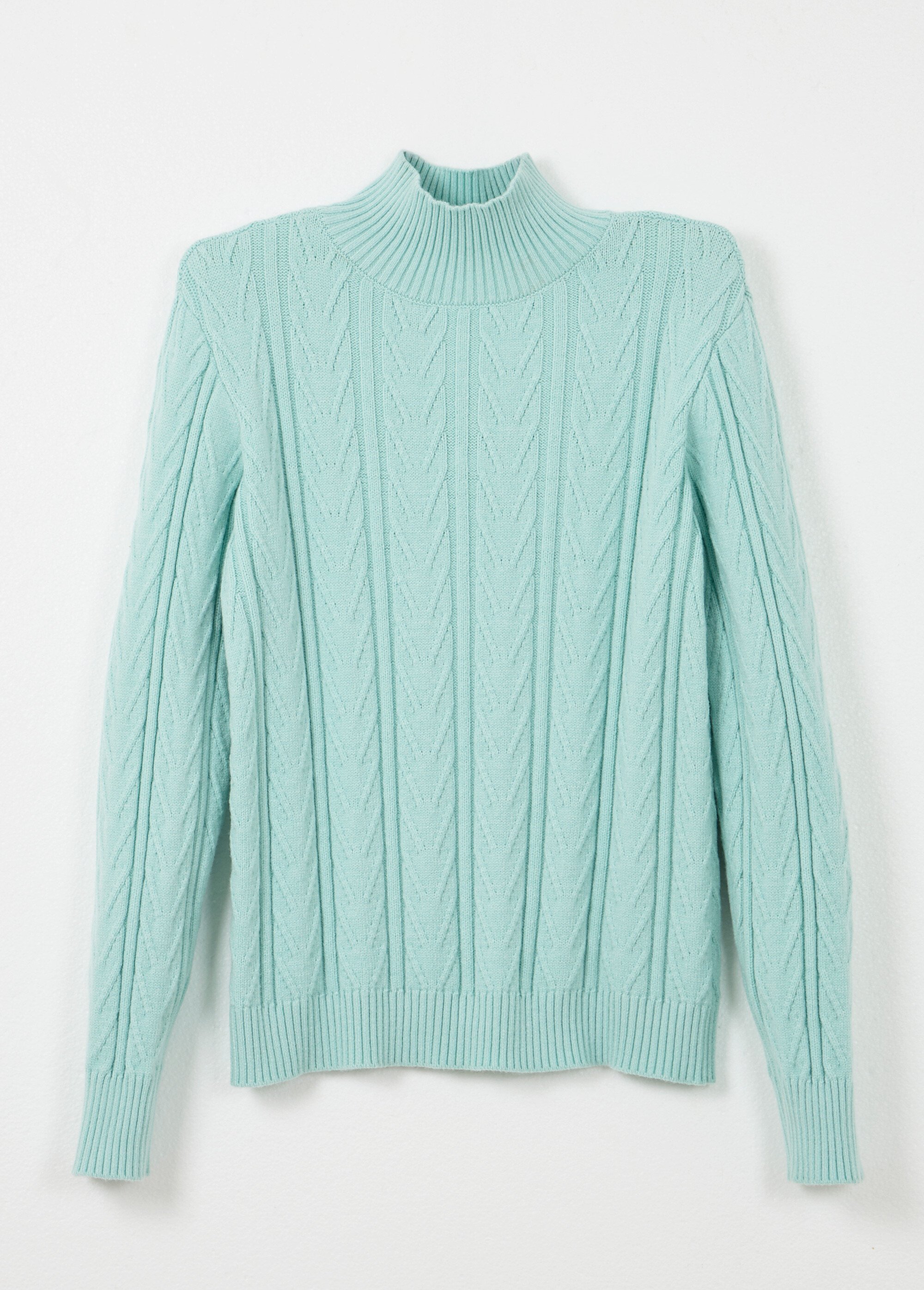 Pull chaud col montant côtelé et torsadé Femme Vert PETRONIA AP1