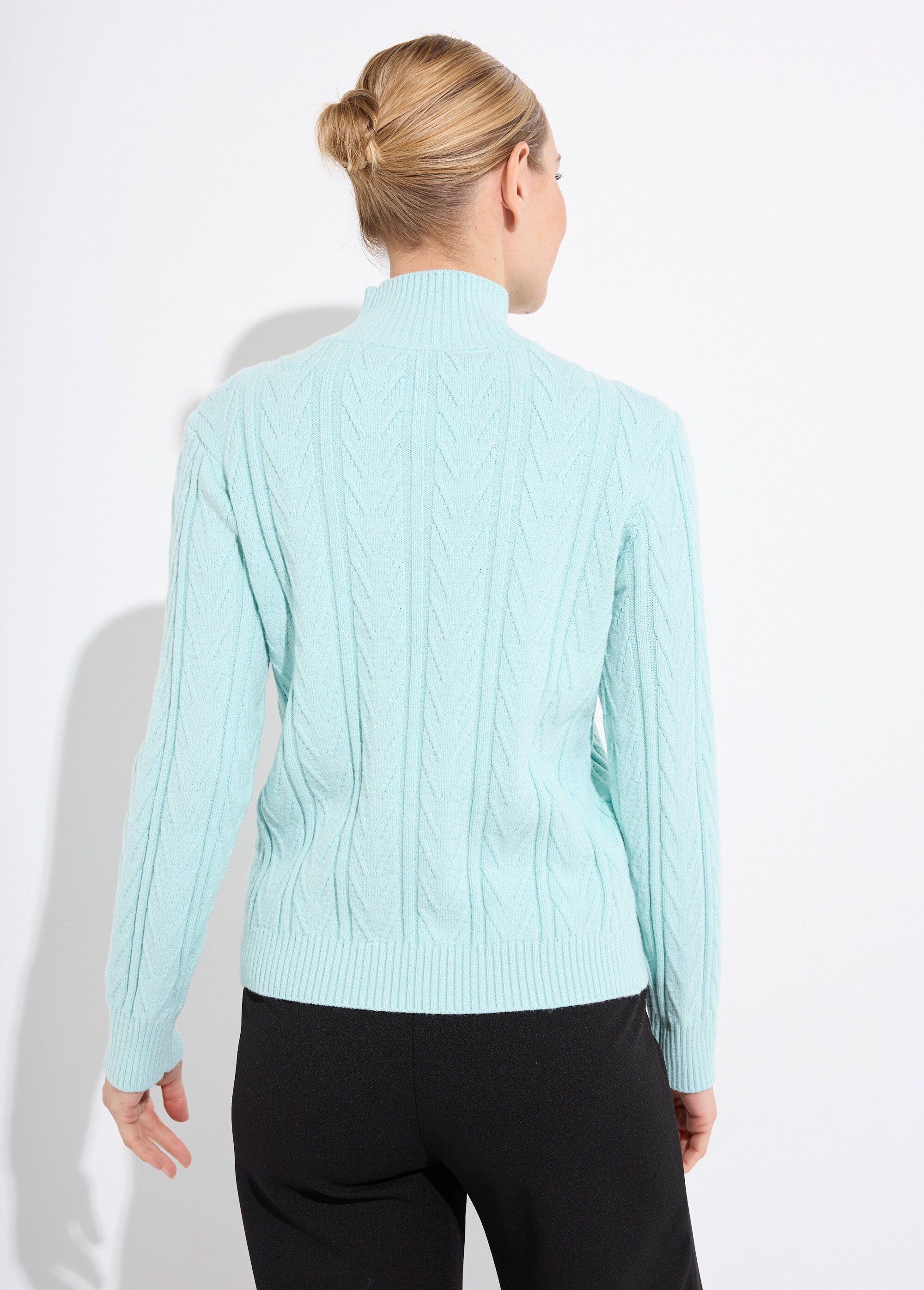 Pull chaud col montant côtelé et torsadé Femme Vert PETRONIA DO1