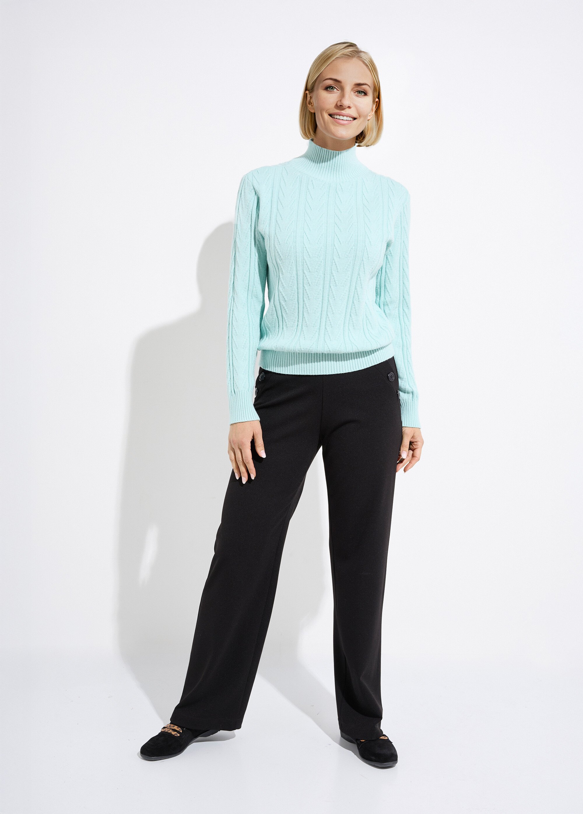 Pull chaud col montant côtelé et torsadé Femme Vert PETRONIA SF1