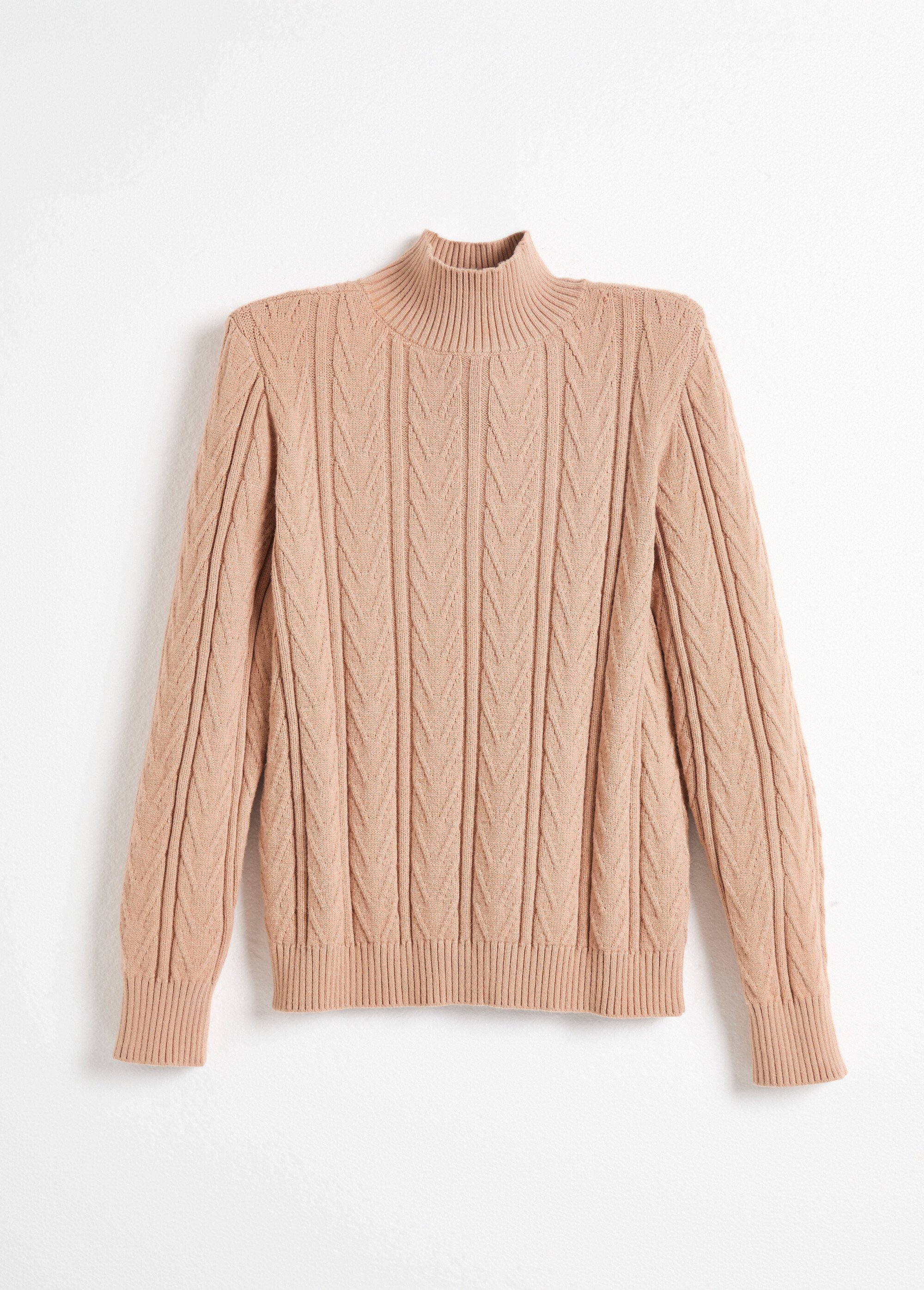 Pull chaud col montant côtelé et torsadé Femme Beige PETRONIA AP1