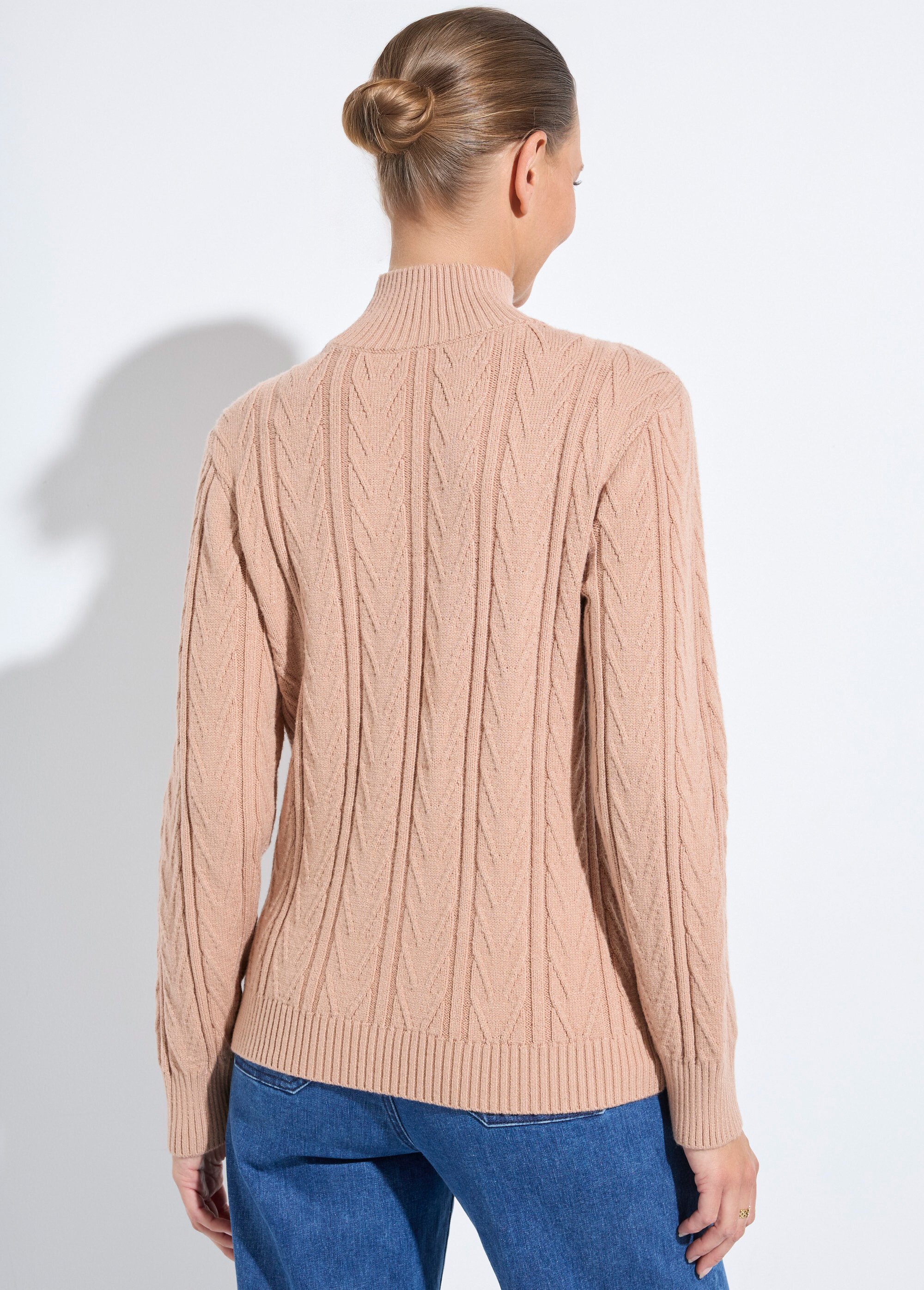 Pull chaud col montant côtelé et torsadé Femme Beige PETRONIA DO1
