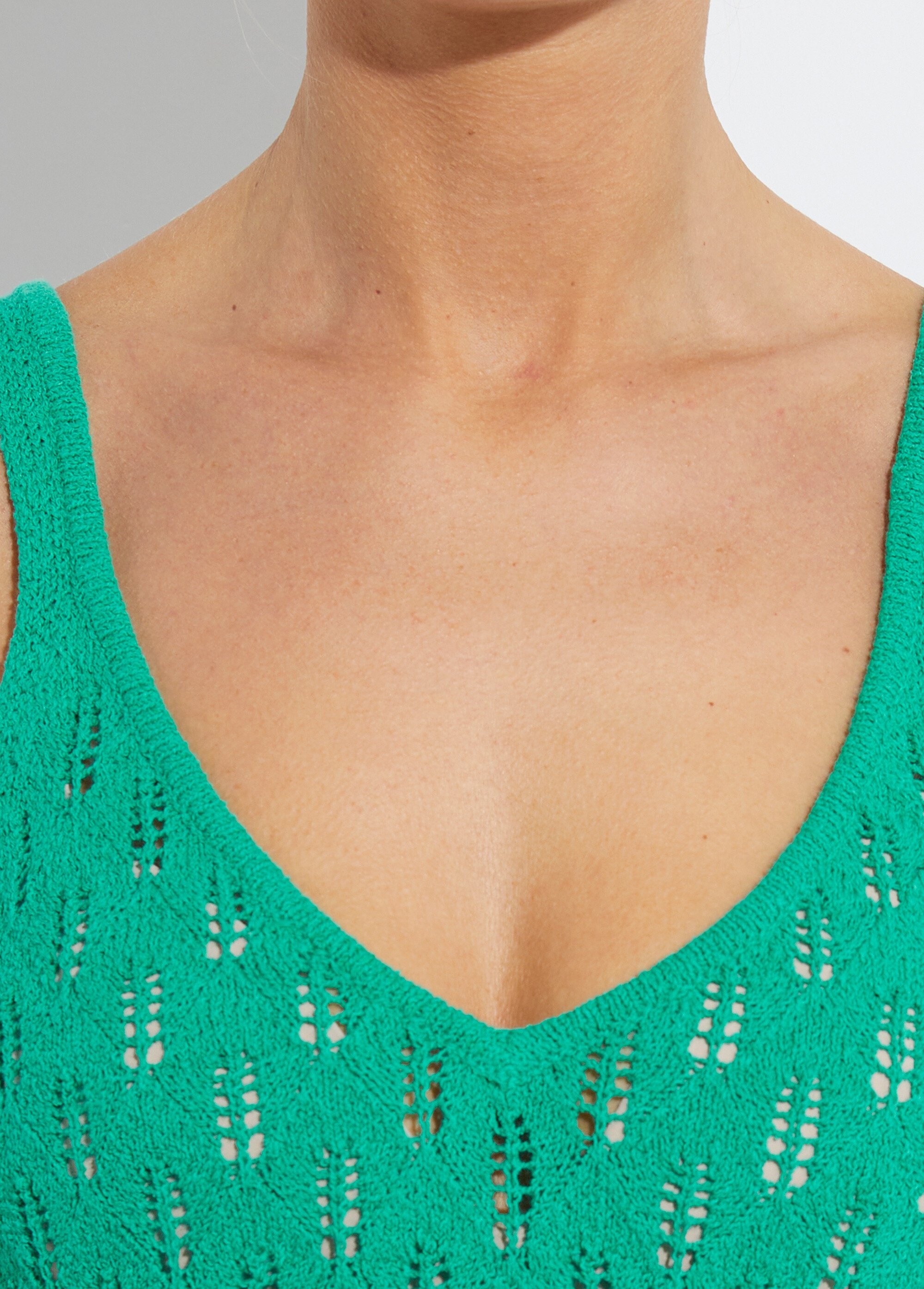 Pull débardeur court ajouré uni coton Femme Vert MARYSE DE1