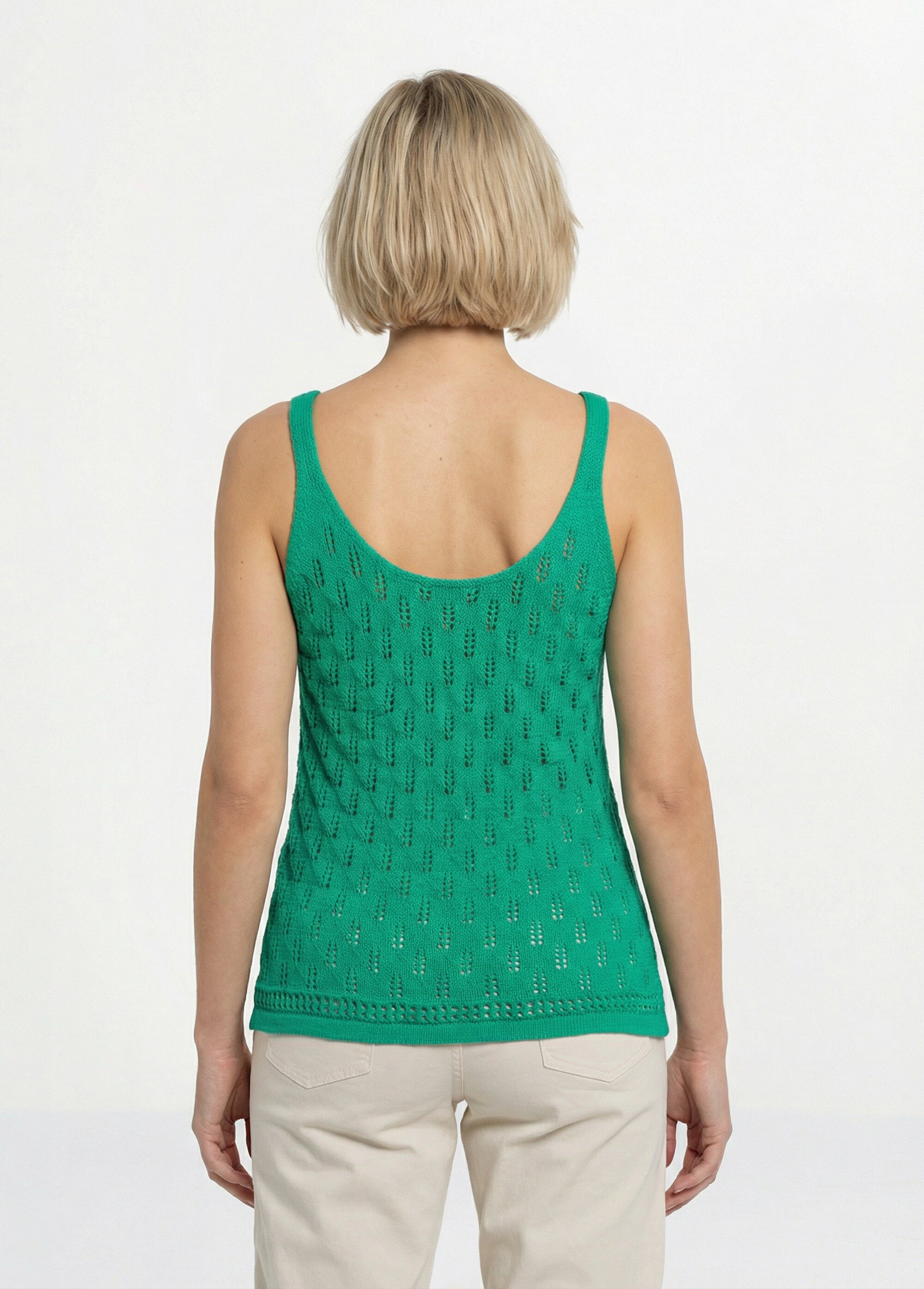 Pull débardeur court ajouré uni coton Femme Vert MARYSE DO1