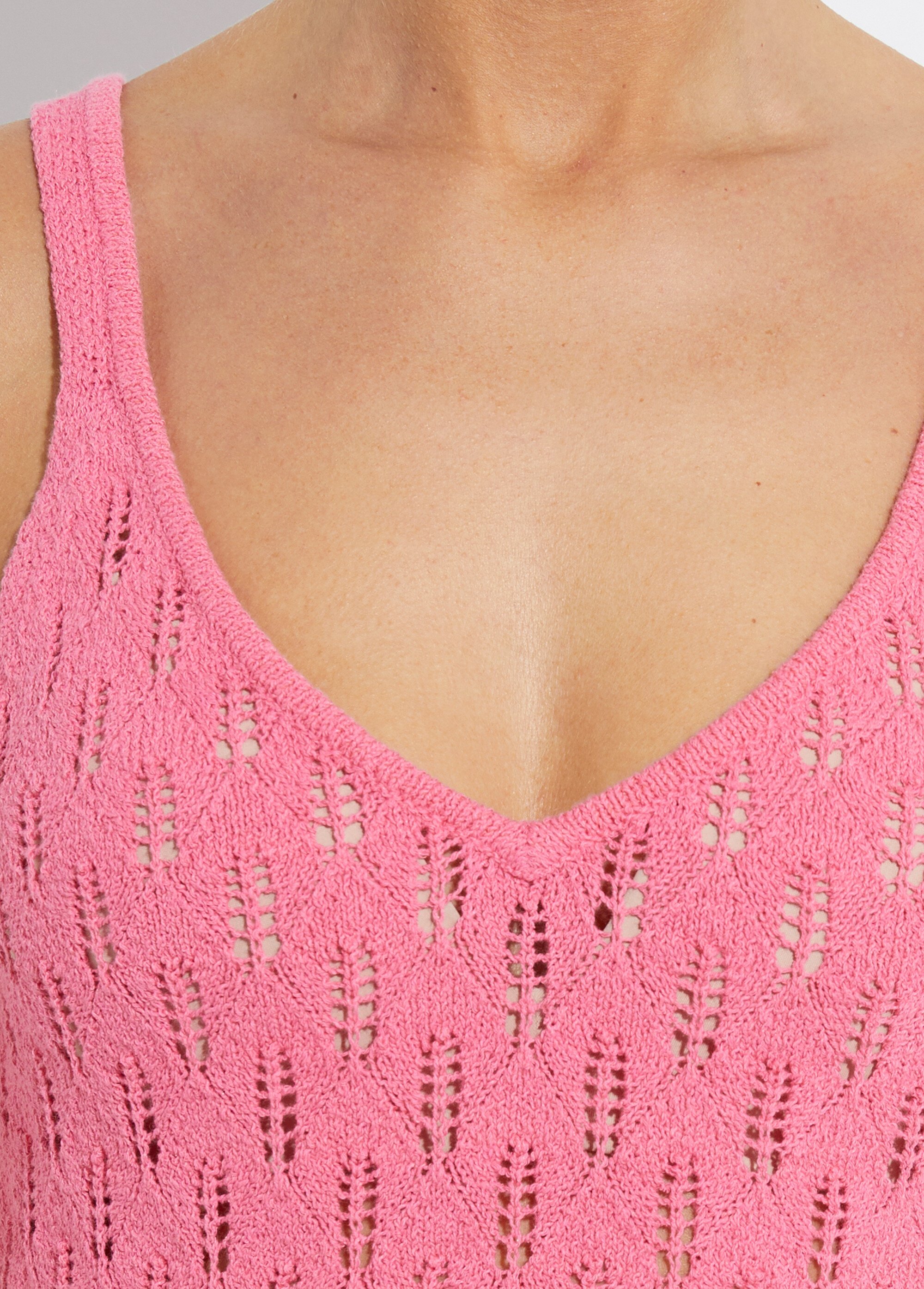 Pull débardeur court ajouré uni coton