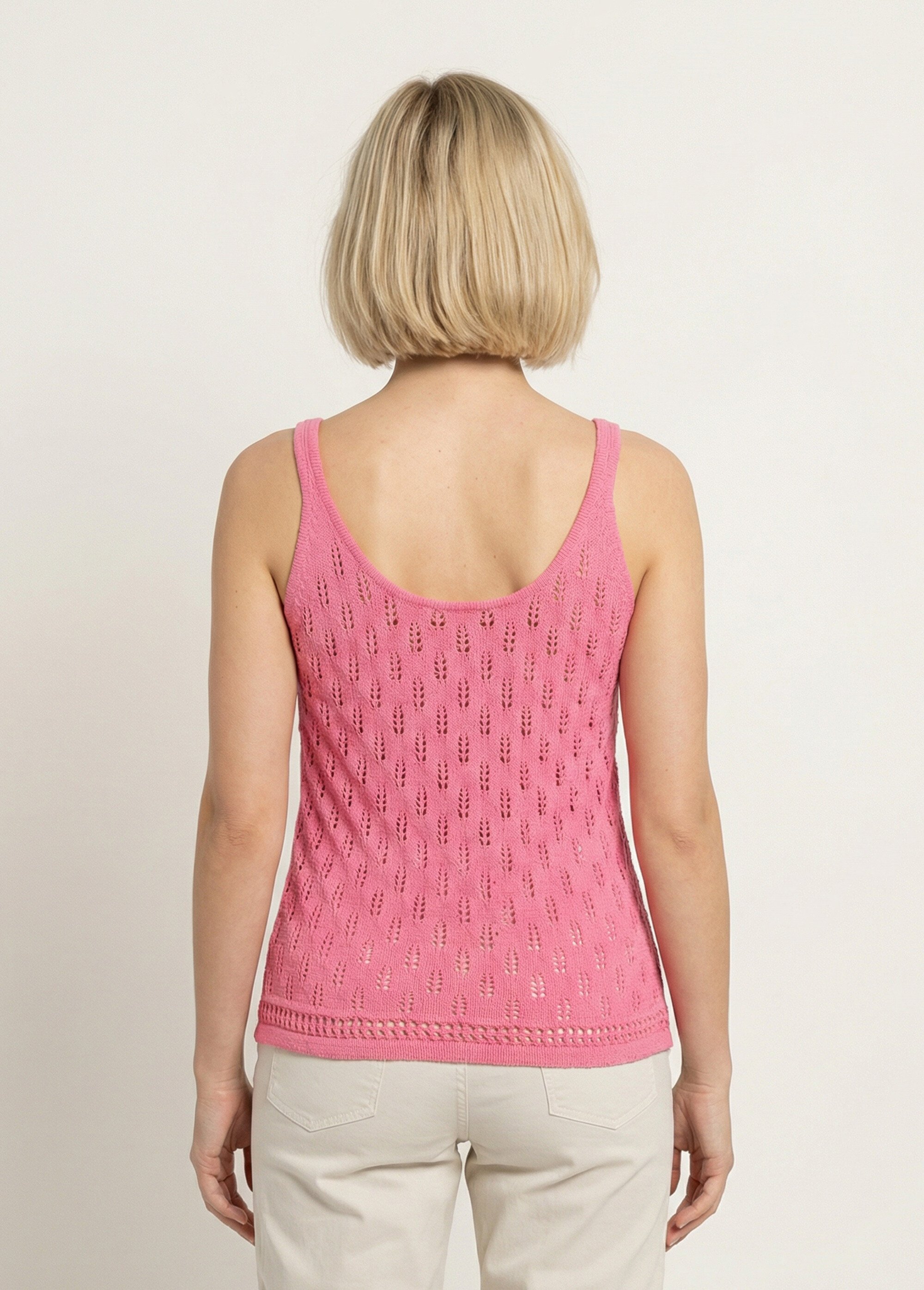 Pull débardeur court ajouré uni coton Femme Rose MARYSE DO1