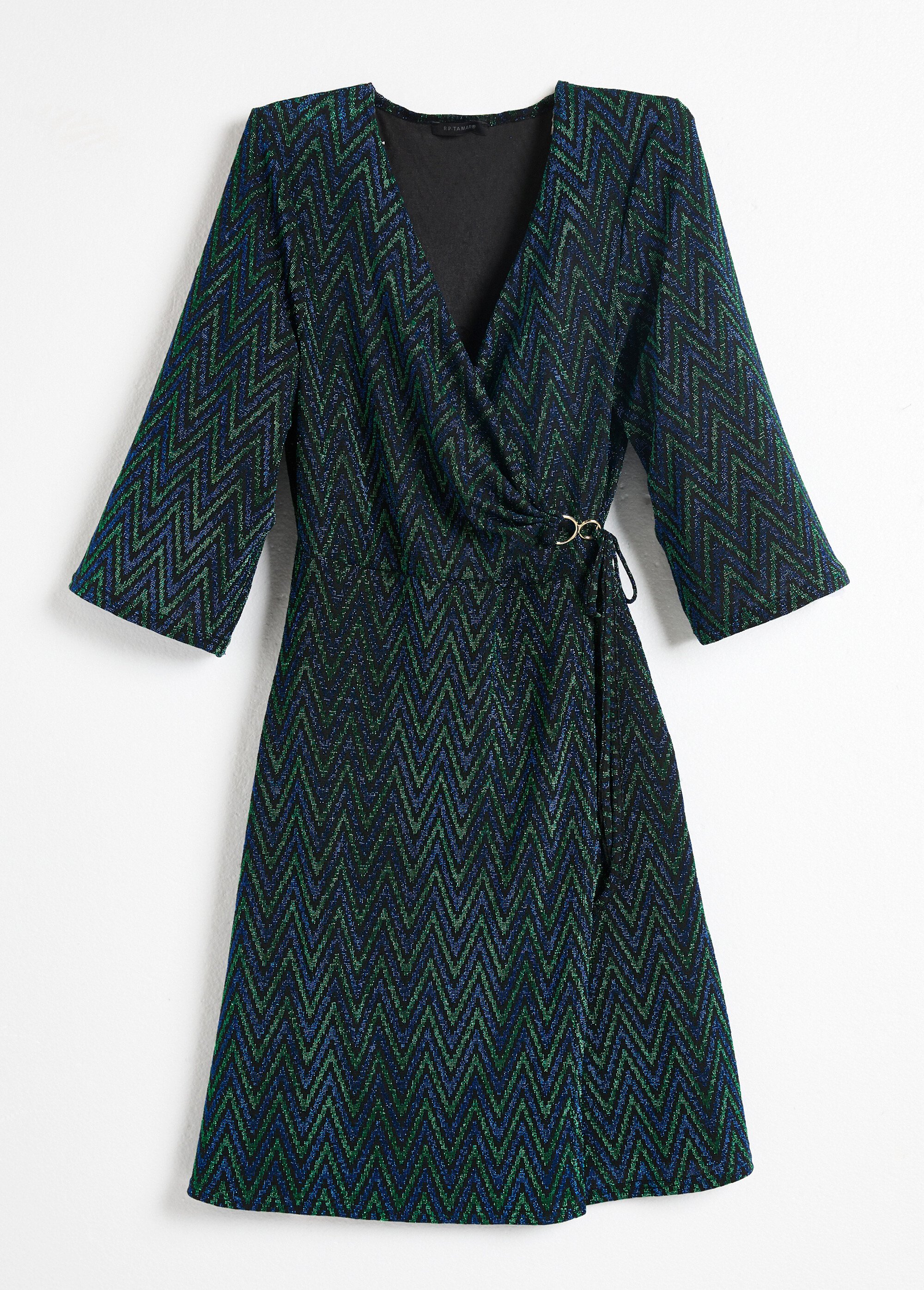 Robe cache-coeur court maille brillante imprimée Femme Bleu HELSA AP1