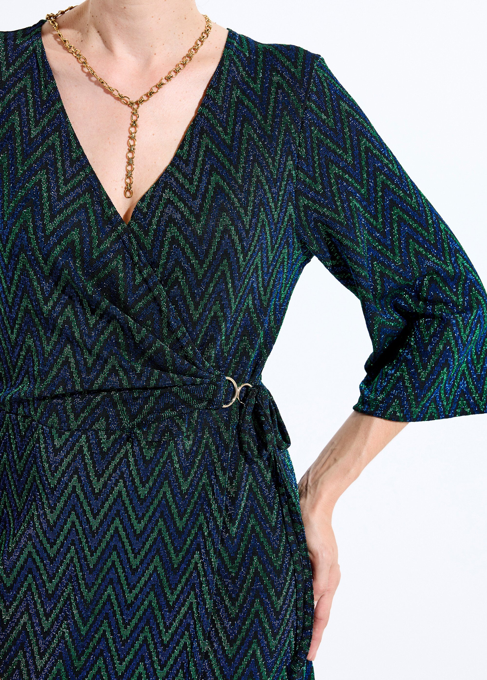 Robe cache-coeur court maille brillante imprimée Femme Bleu HELSA DE1