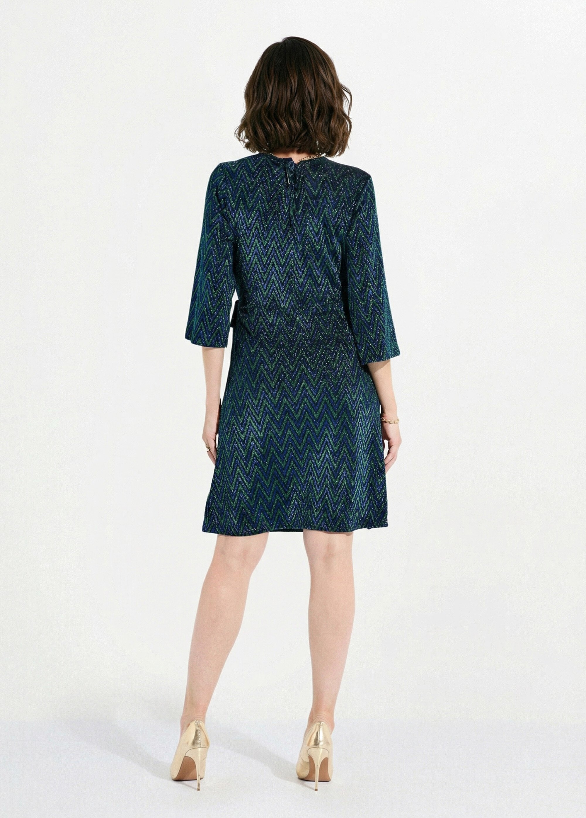 Robe cache-coeur court maille brillante imprimée