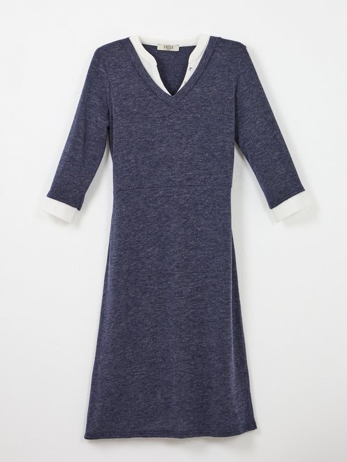 Robe courte effet 2 en 1 maille chaude et crêpe Femme BLEU MARINE HORIA AP1