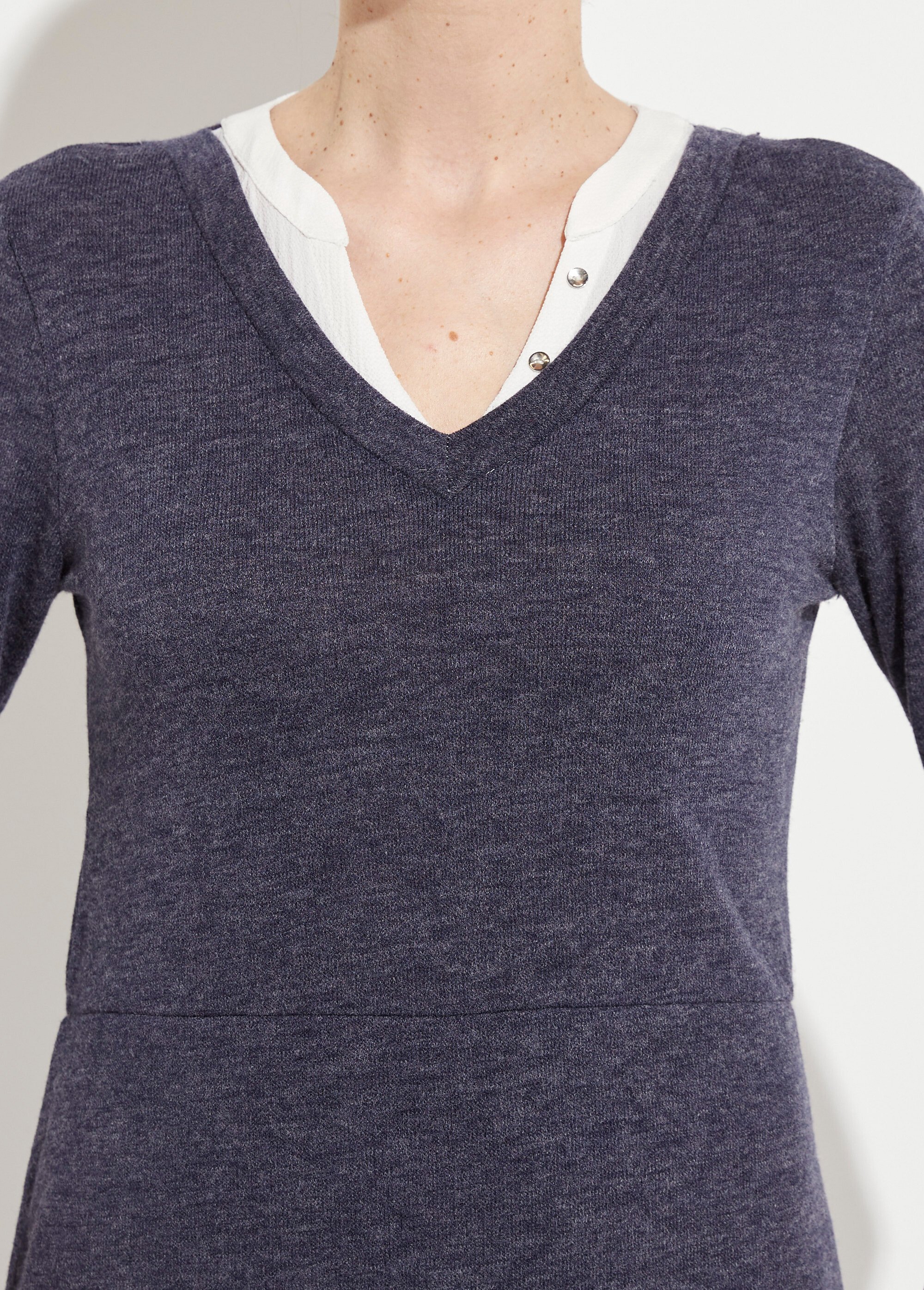 Robe courte effet 2 en 1 maille chaude et crêpe Femme BLEU MARINE HORIA DE1