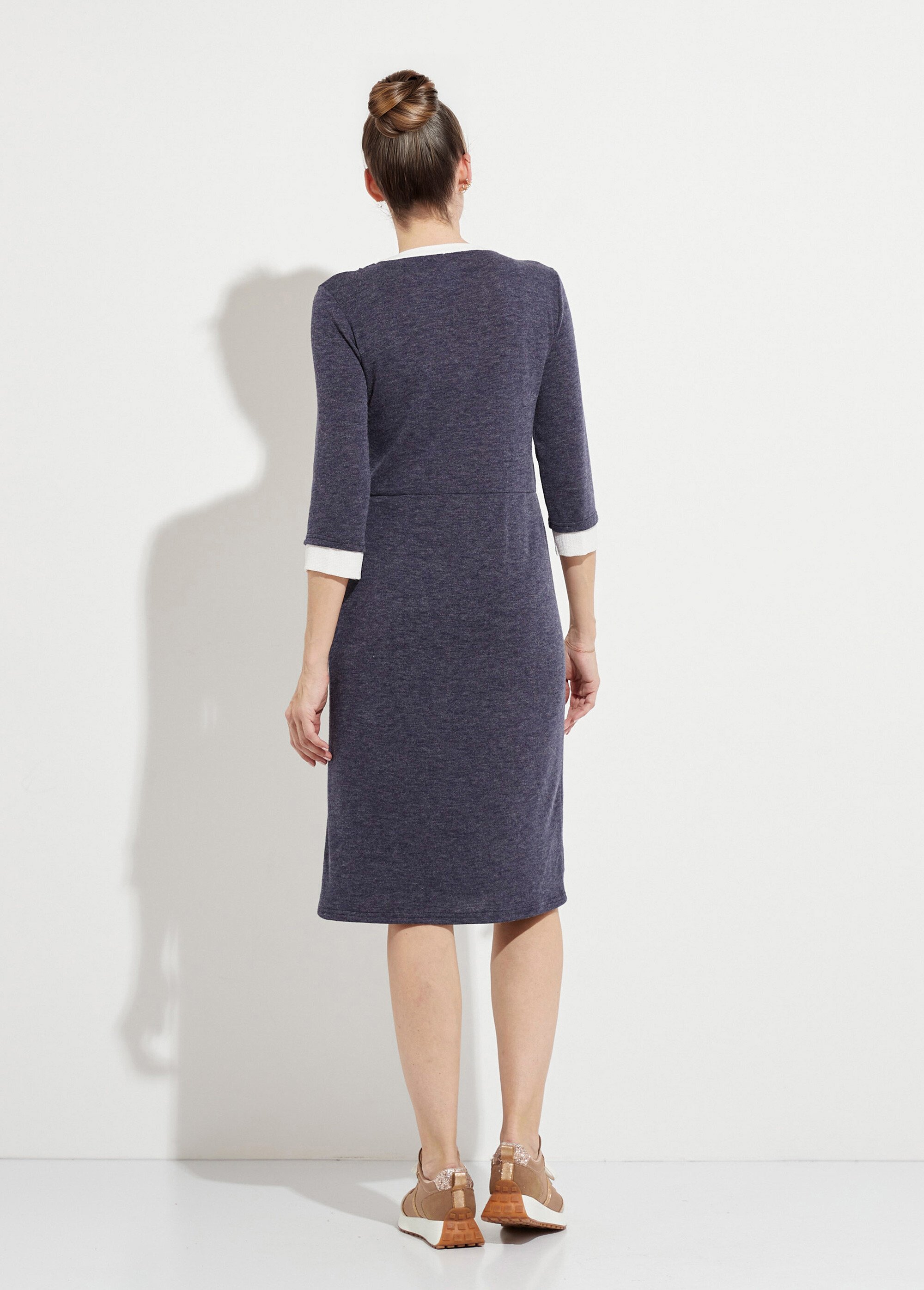 Robe courte effet 2 en 1 maille chaude et crêpe Femme BLEU MARINE HORIA DO1