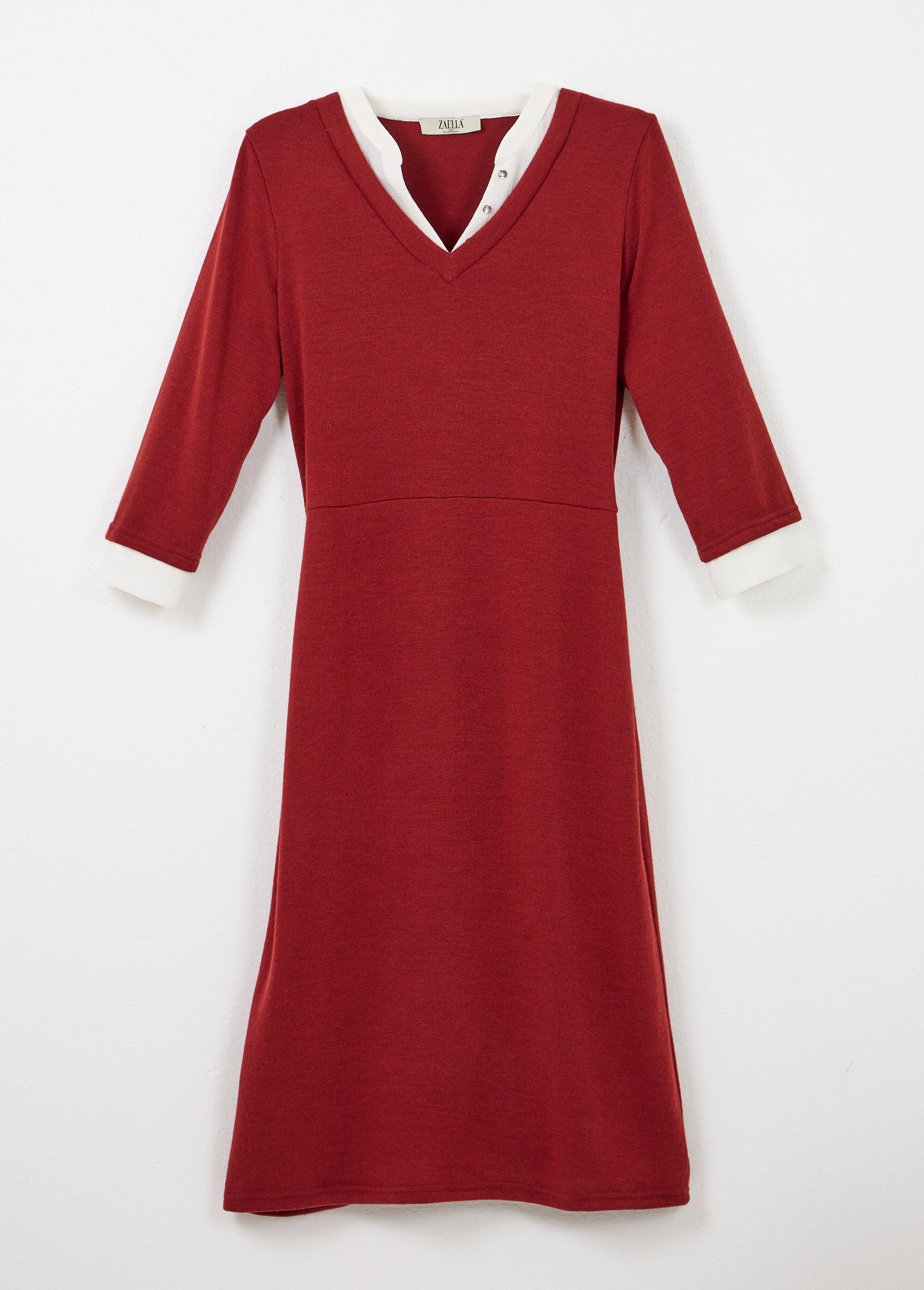 Robe courte effet 2 en 1 maille chaude et crêpe Femme Rouge HORIA AP1