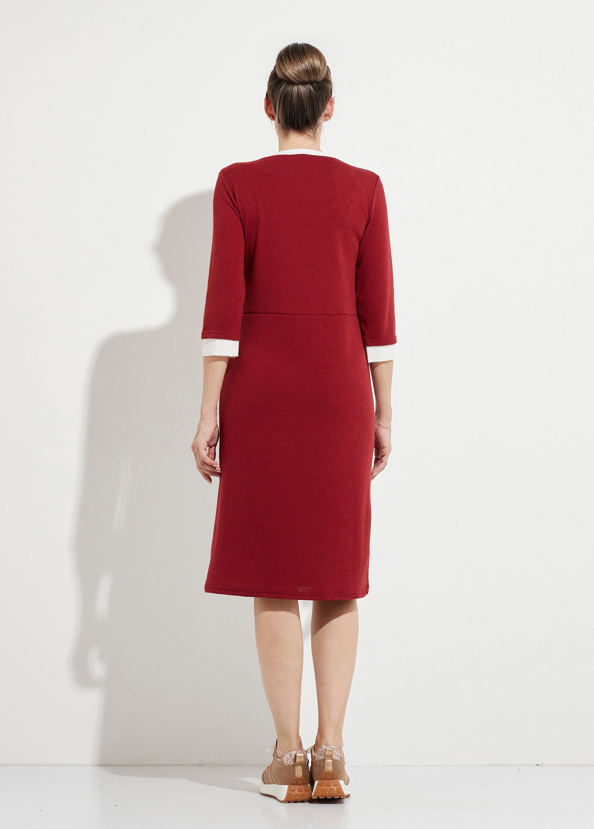 Robe courte effet 2 en 1 maille chaude et crêpe Femme Rouge HORIA DO1