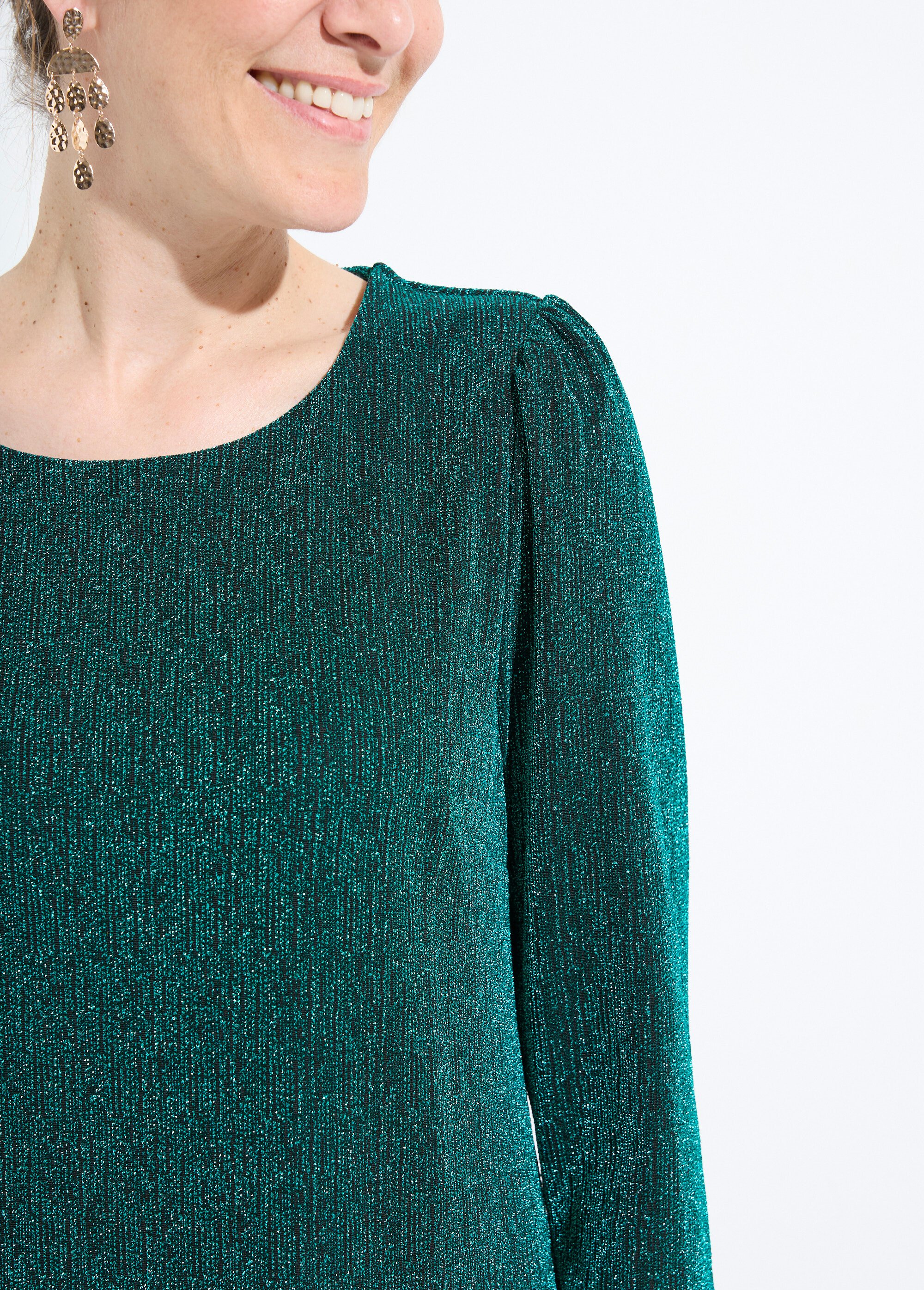 Robe droite courte maille brillante métallisée Femme Vert HELIADE DE1