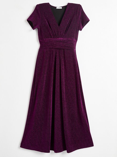 Robe longue brillante col V smockée dos Femme Rose HEMMA AP1