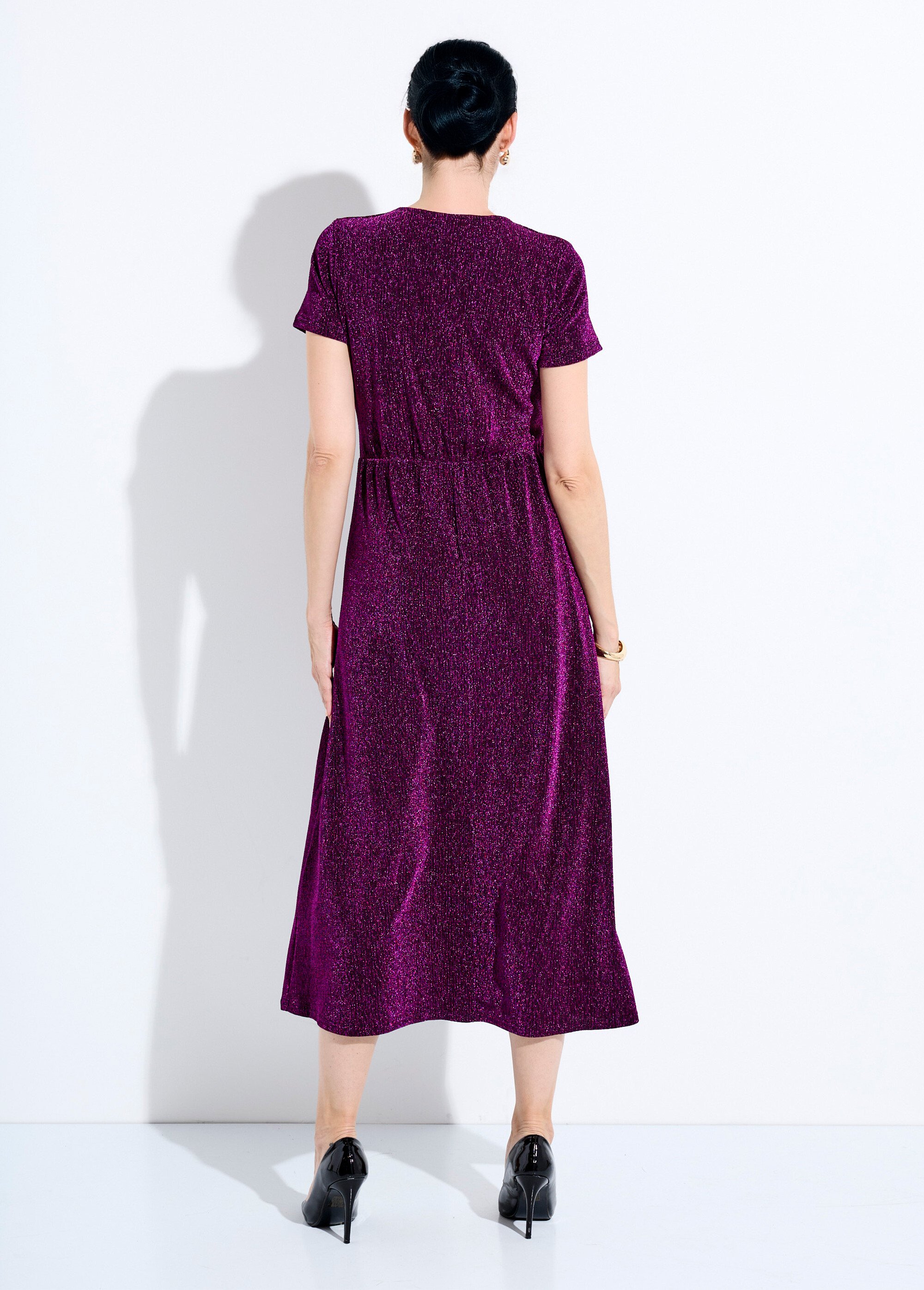 Robe longue brillante col V smockée dos Femme Rose HEMMA DO1