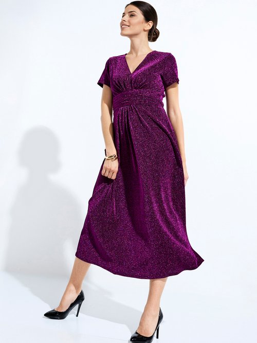 Robe longue brillante col V smockée dos Femme Rose HEMMA MV1