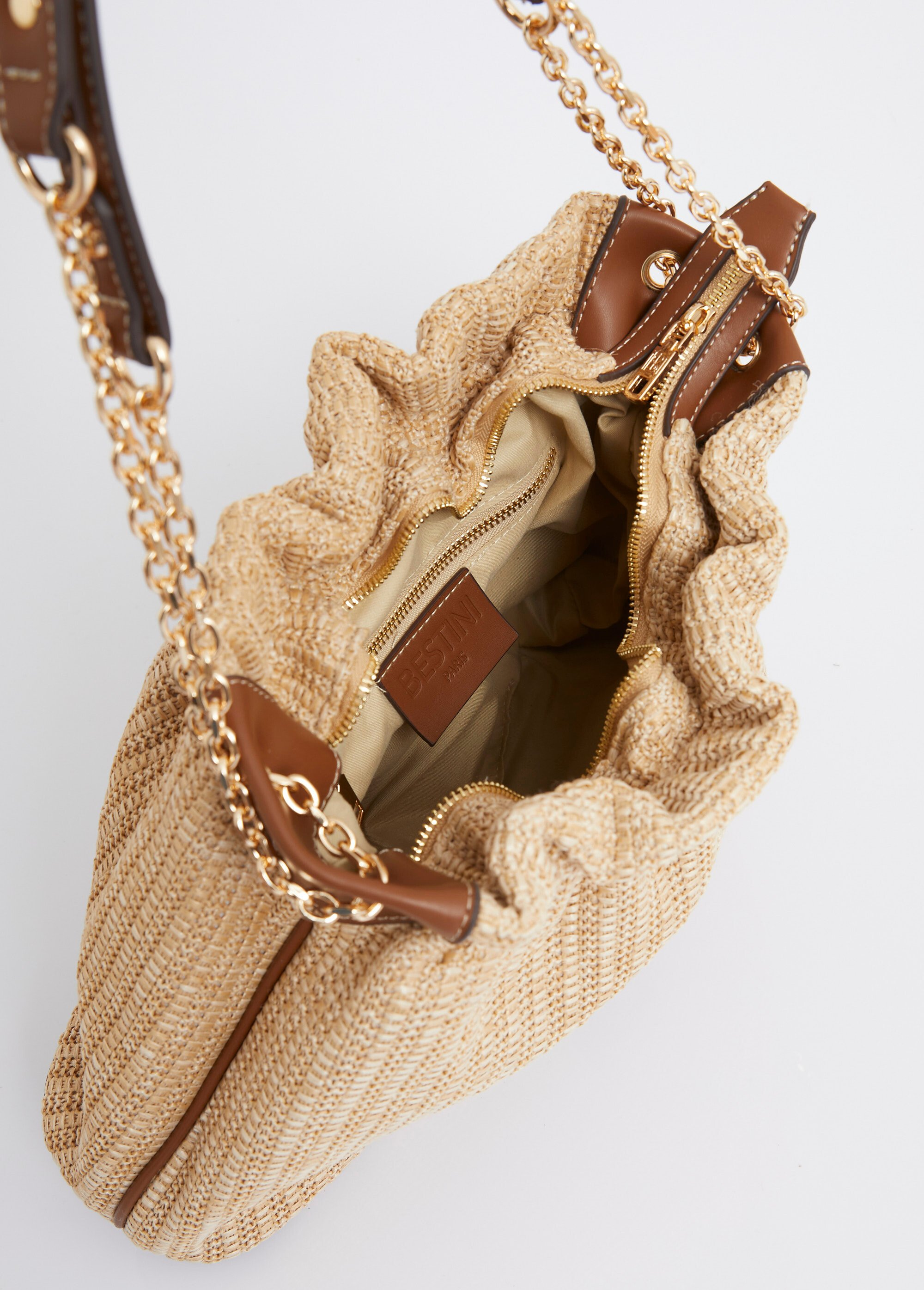 Sac à main bourse, effet tressé raphia Femme Marron MIM90795-4 DE2