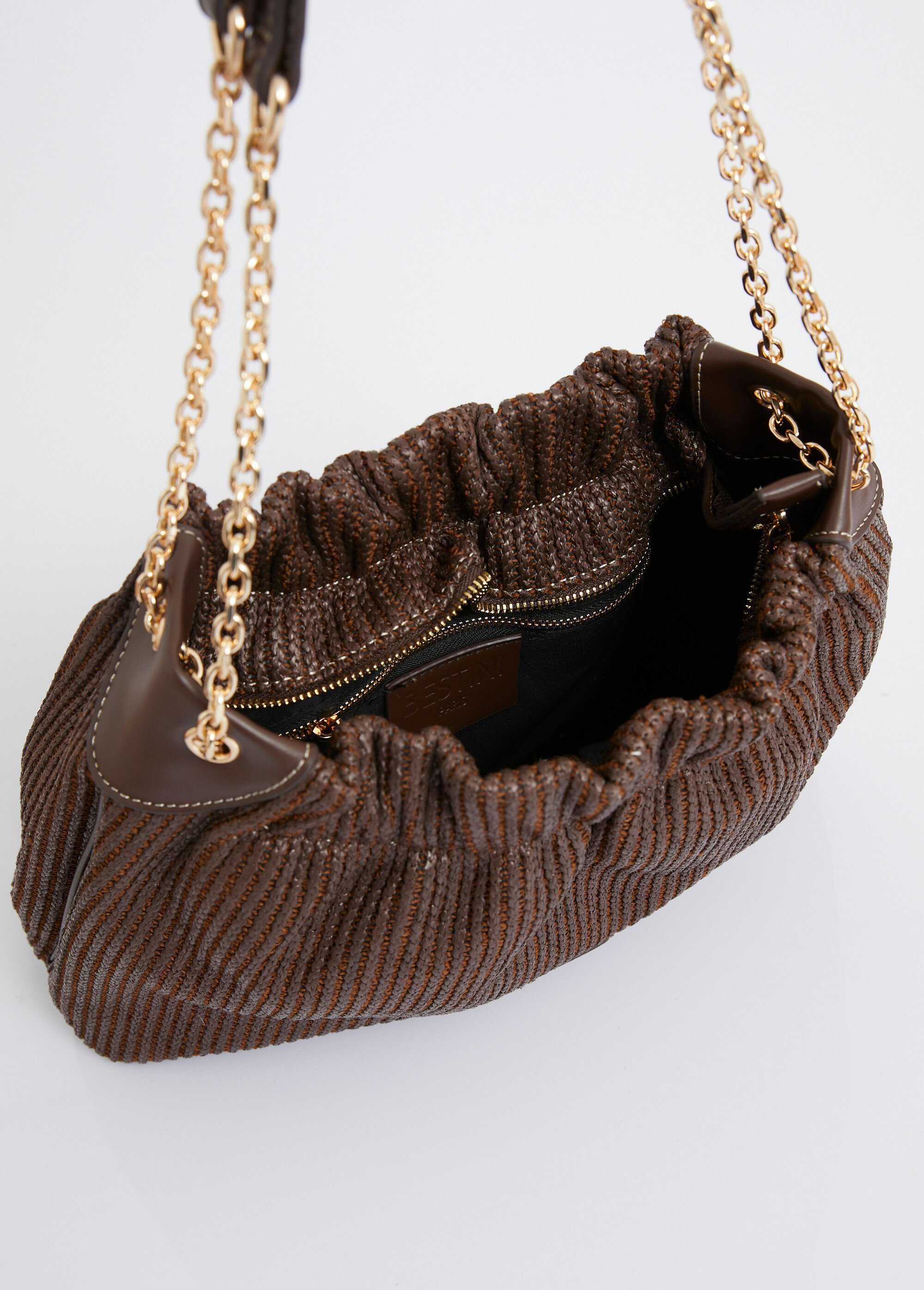 Sac à main bourse, effet tressé raphia Femme Marron MIM90795-4 DE2