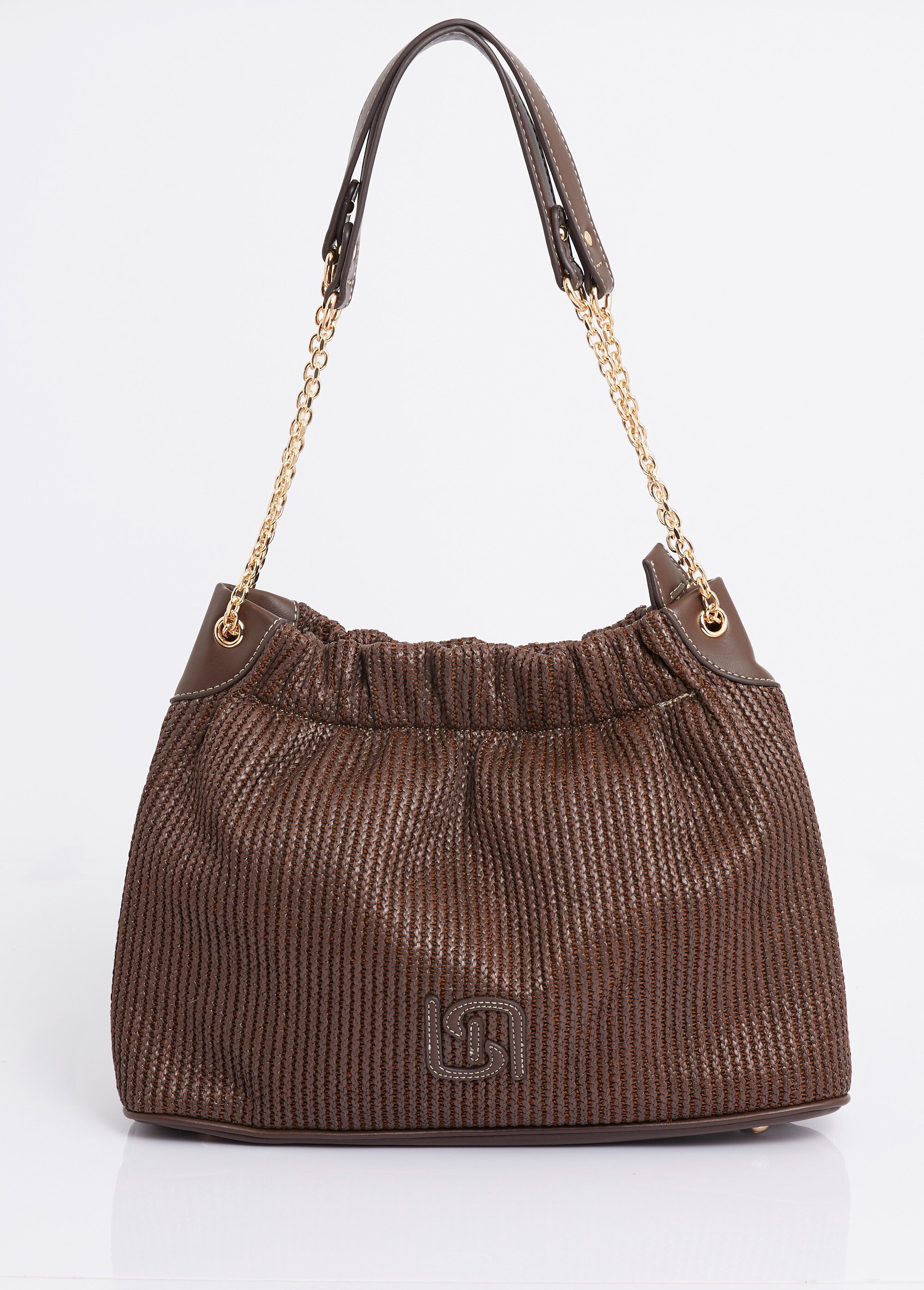 Sac à main bourse, effet tressé raphia Femme Marron MIM90795-4 FA1