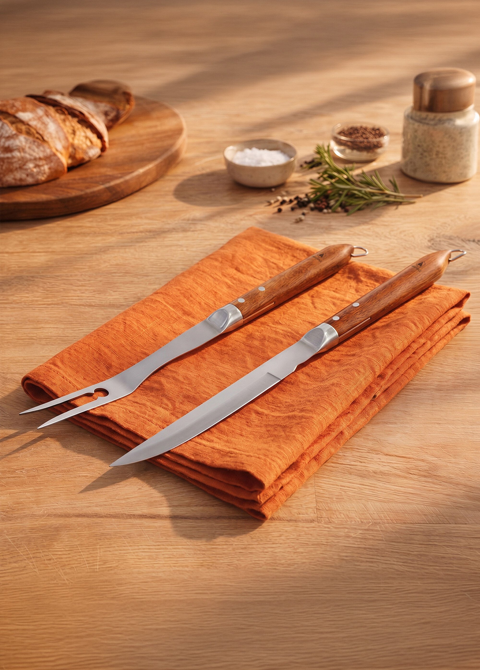 Set 2 Ustensiles barbecue acier/bois SEVE 1 Marron 9180610 SI1