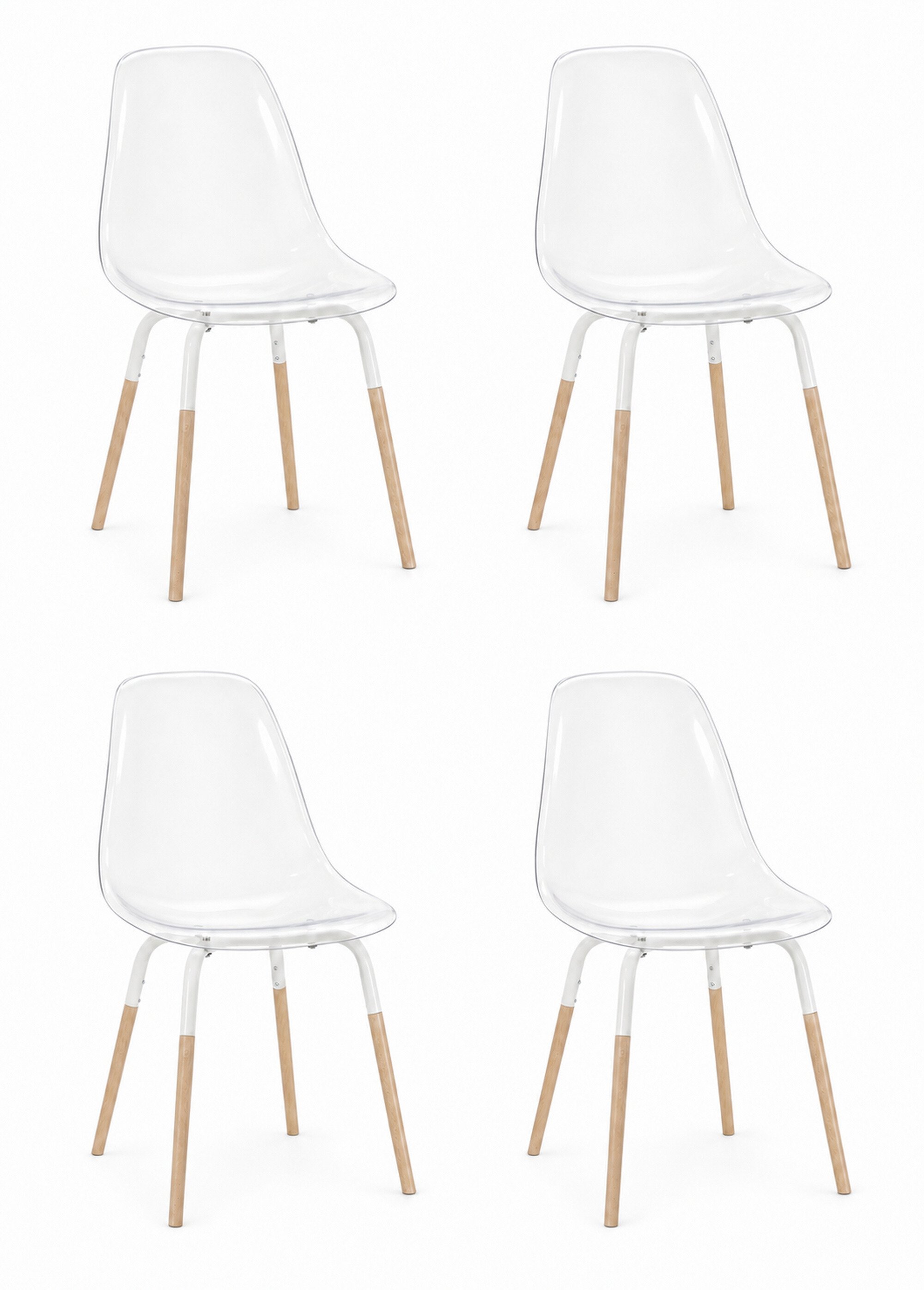 Set 4 Chaises coque transparente et bois BLANC CMP-HD7614 FA1