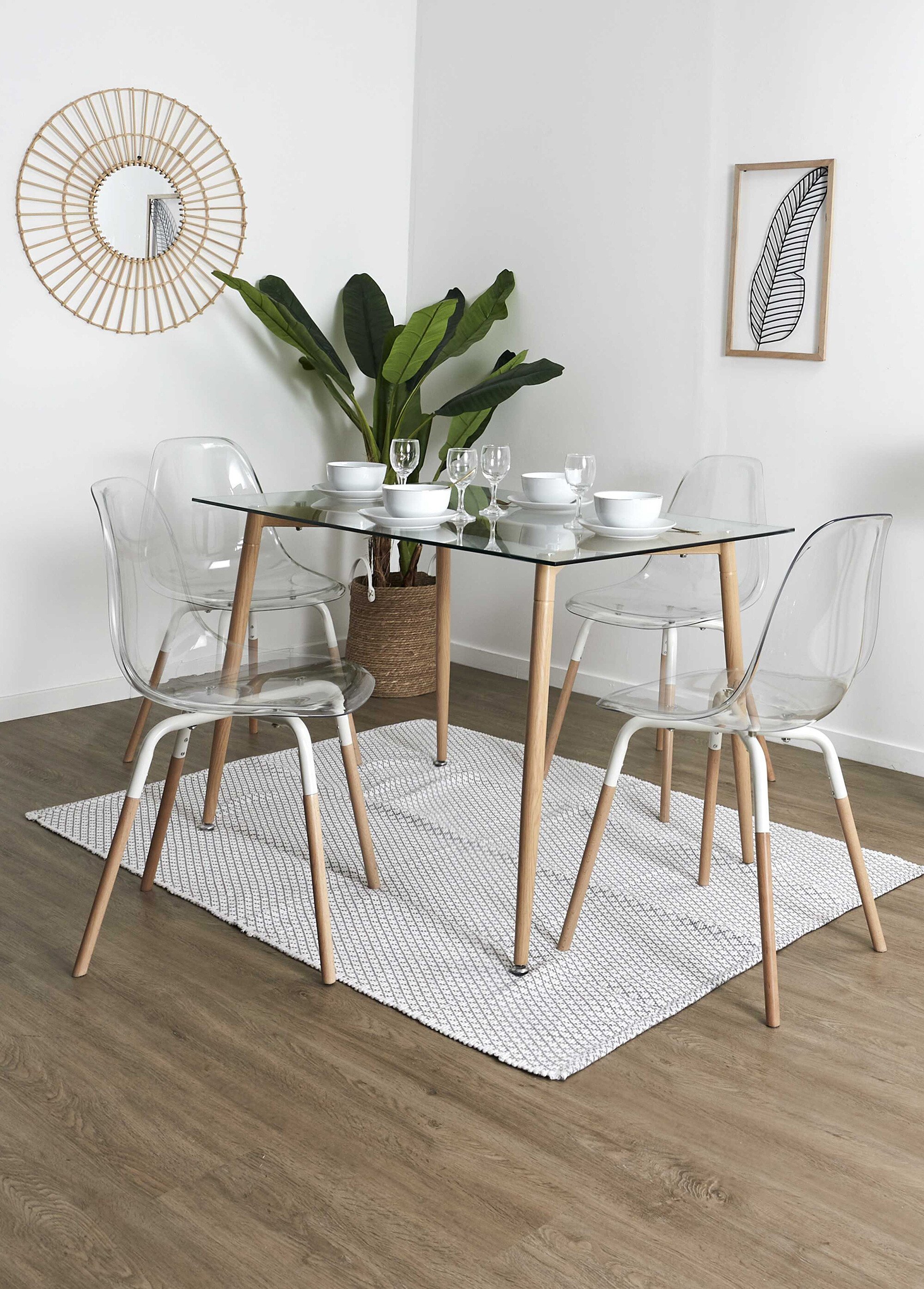 Set 4 Chaises coque transparente et bois BLANC CMP-HD7614 SI1