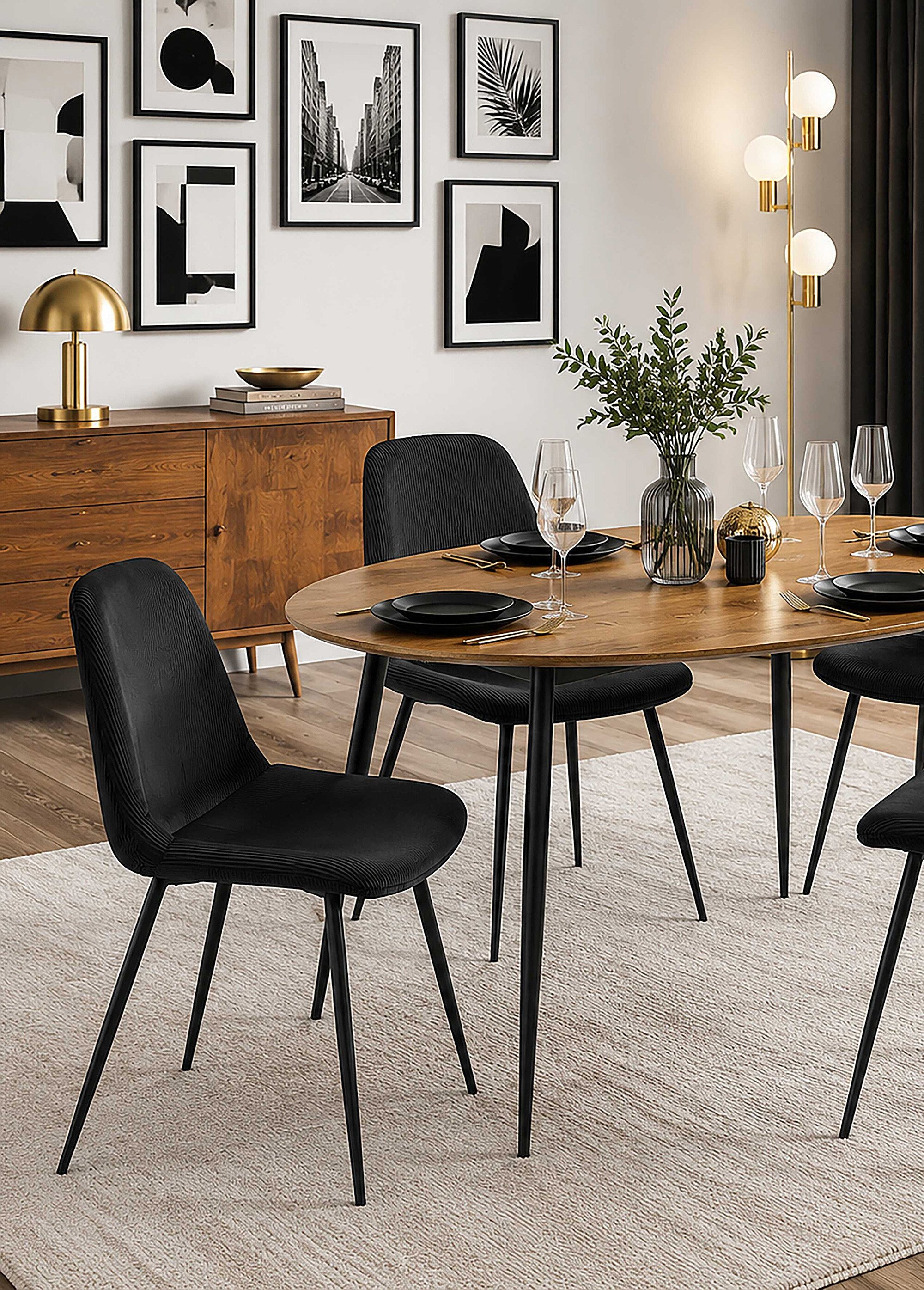 Set 4 Chaises velours cotelé, pieds métal NOIR CMP-HD67051 SI1
