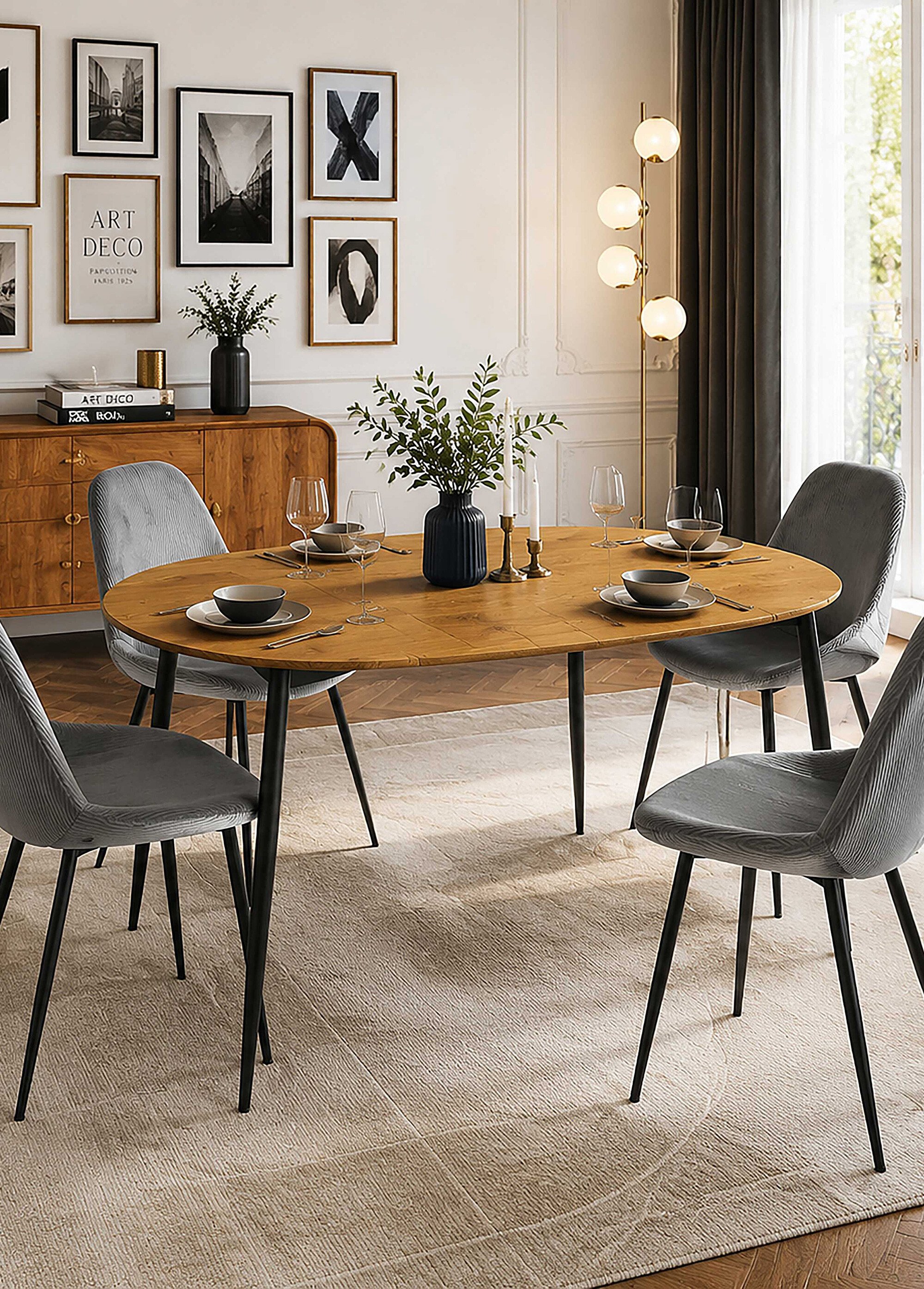 Set 4 Chaises velours cotelé, pieds métal GRIS CMP-HD67051 SI1