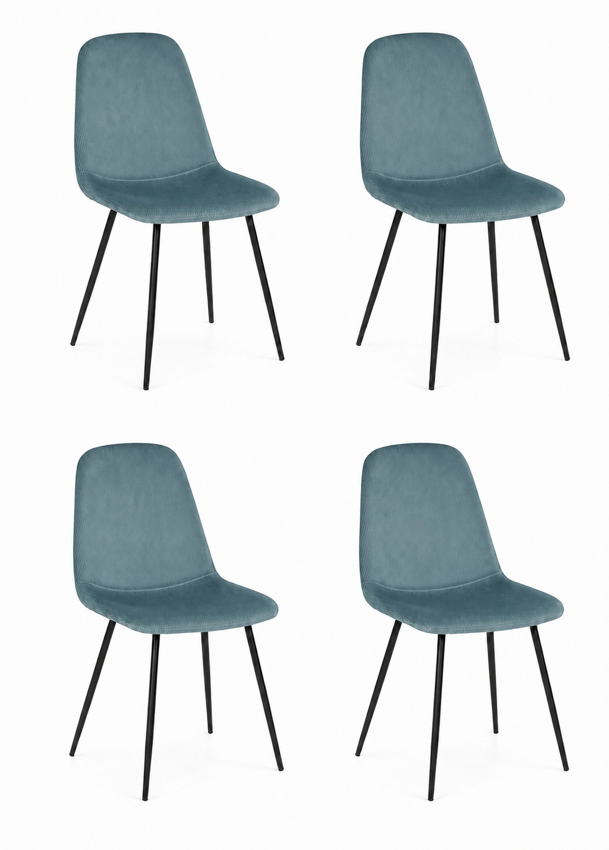 Set 4 Chaises velours cotelé, pieds métal BLEU CMP-HD67051 FA1